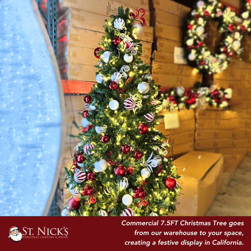 7.5FT Pre-Decorated PVC Christmas Tree Red/White/Silver