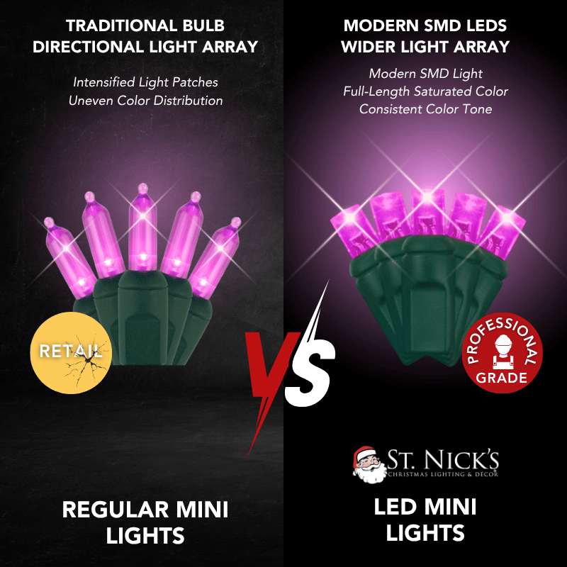 LED Mini Lights 5MM Pink Twinkle Green Wire - 6" Spacing