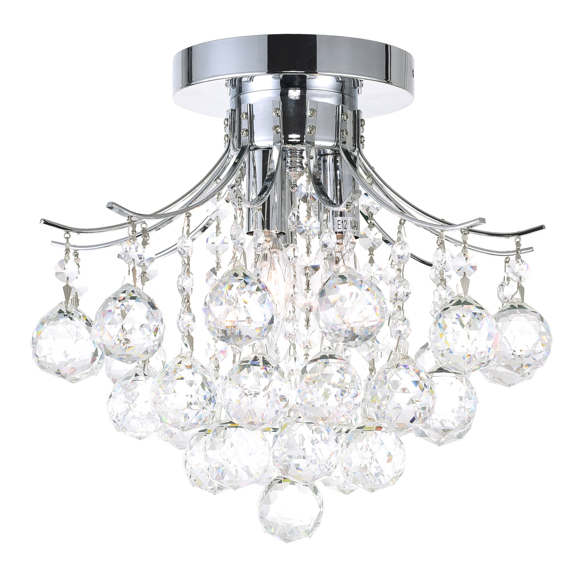 CWI Lighting Princess 3 Light Flush Mount Ceiling Light, 12 Inch, Chrome, Metal, Model 8012C12C, Elegant for Bedroom and Small Spaces