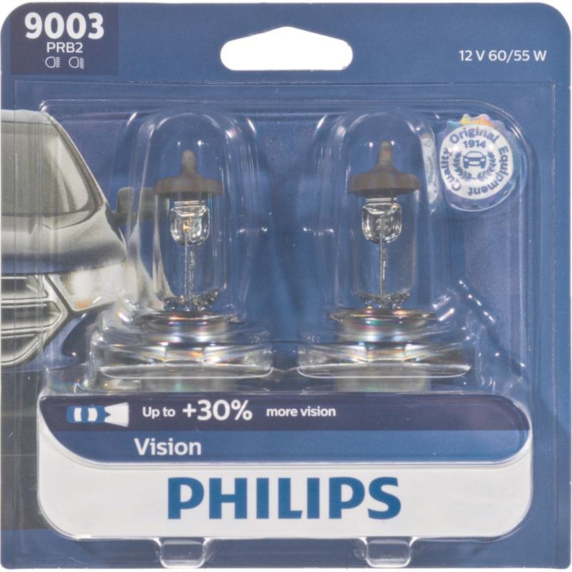 Philips 9003 Vision Upgrade Headlight Bulb With Up To 30% More Vision, 2 Pack Cool White
