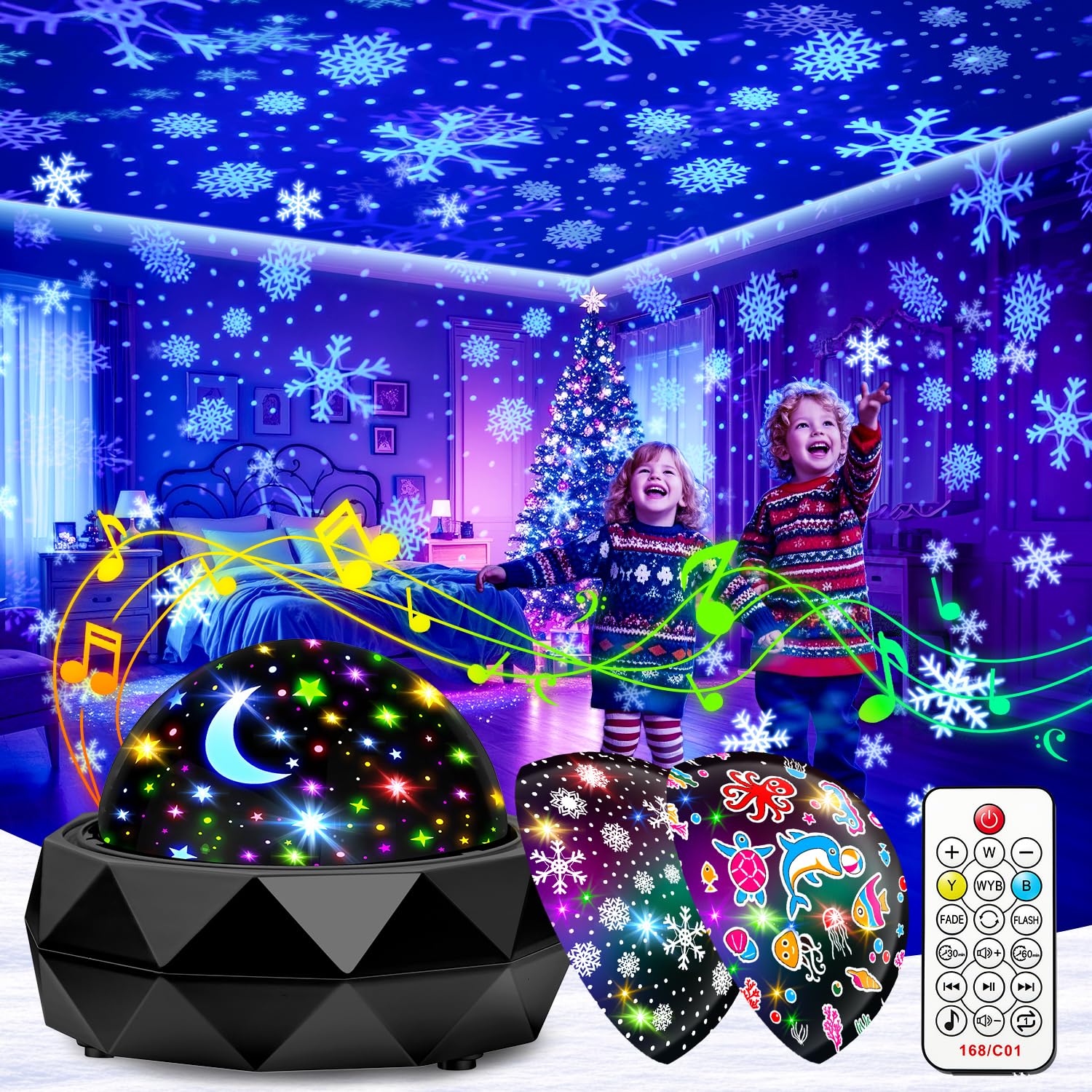 Pikoy Kids Night Light Projector For Kids Room,15 Colors+15 White Noise+3 Films+Remote Kids Projector Night Light For Kids,Rechargeable Baby Light Projector,Gifts Star Projector For Kids Projector