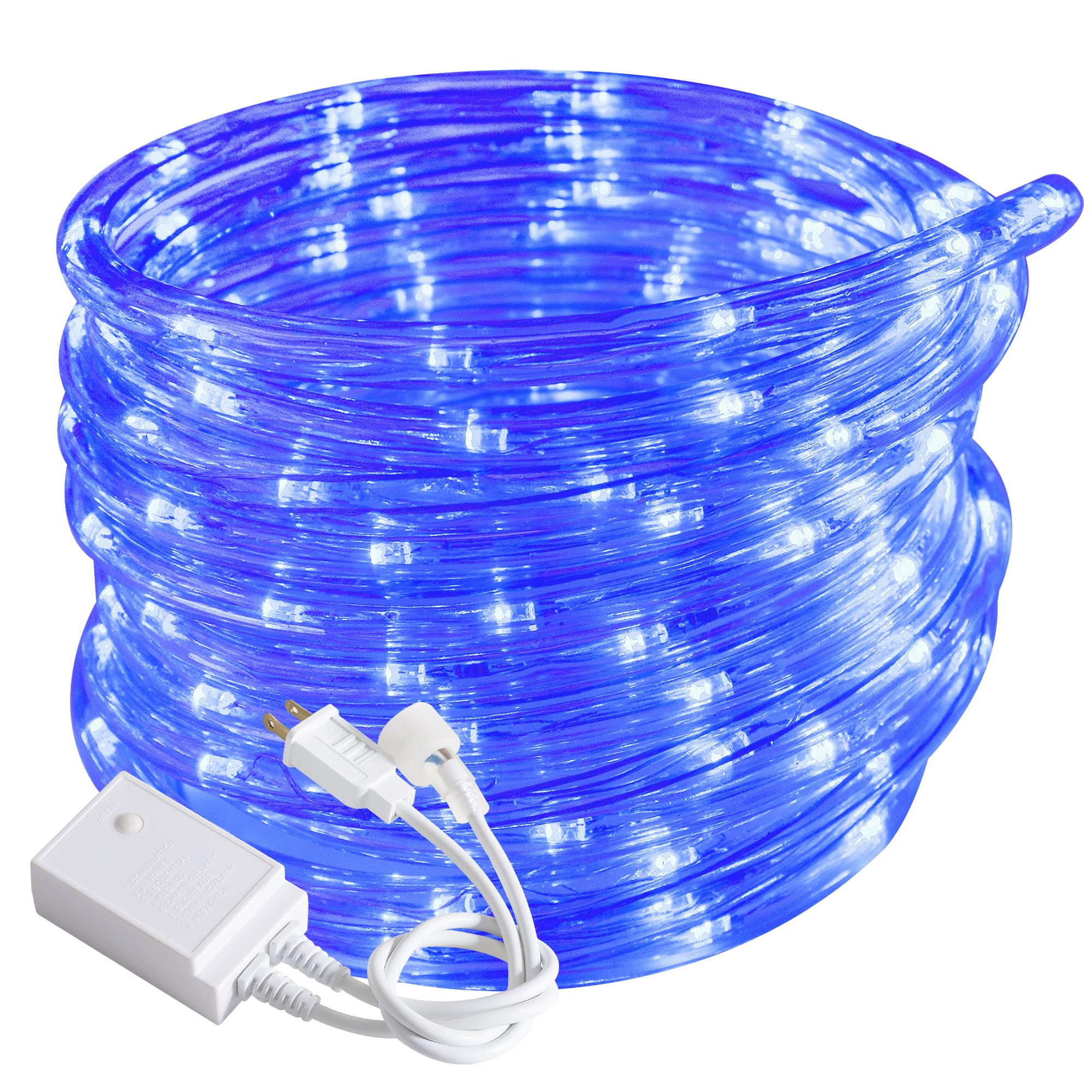50ft Rope Lights Outdoor  Connectable & Flexible Tube Lights with 8 Modes Controller Waterproof Blue LED Rope Lighting for Deck Garden Pool Patio Bedroom Party Indoor & Outside Landscape Lighting