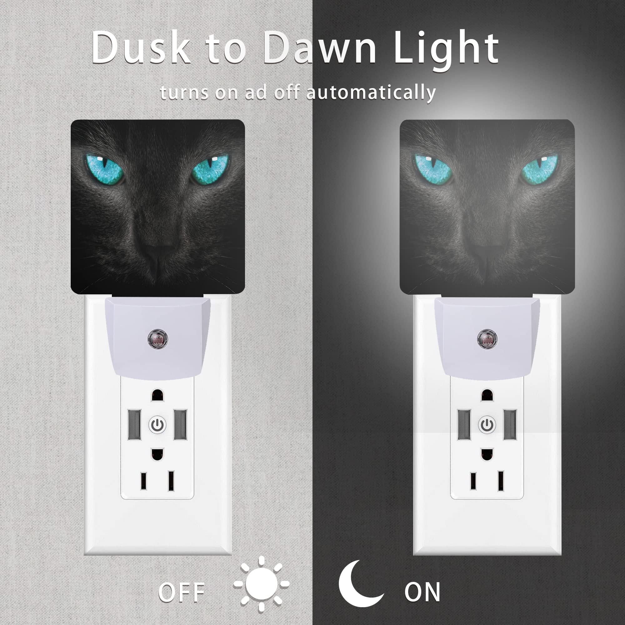 Oeaskly Cat Night Light Black Cat Eye Plug-In Night Lights With Dusk-To-Dawn Sensor For Girlfriend/Boyfriend Gift Sleep Friendly Lamp For Bedroom  Bathroom And Living Room 0.5W