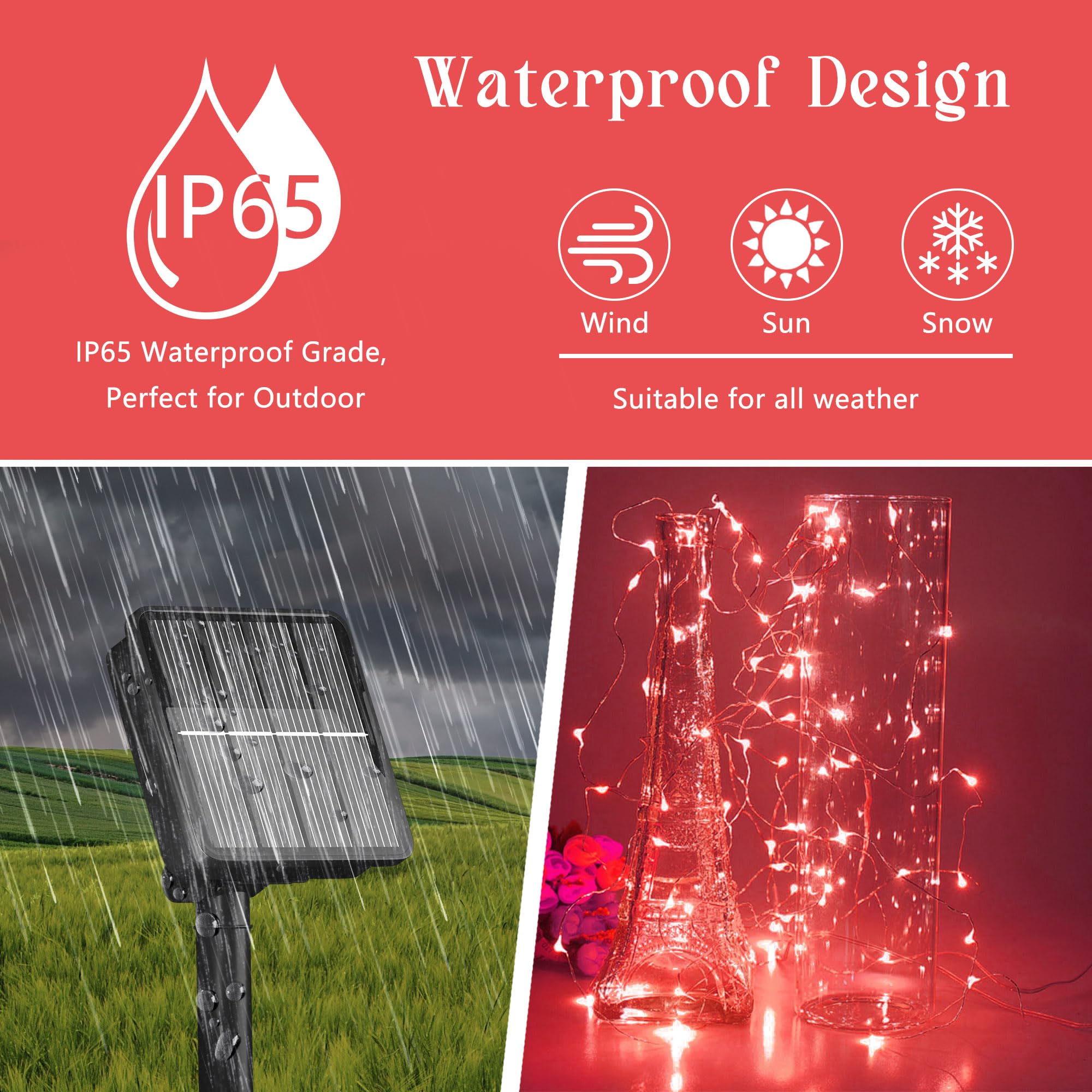 Solar String Lights For Outside, 72Ft 200 Led Solar Fairy Lights With 8 Modes, Solar Powered Fairy Lights Waterproof For Christmas Tree Garden Party Wedding(Red)