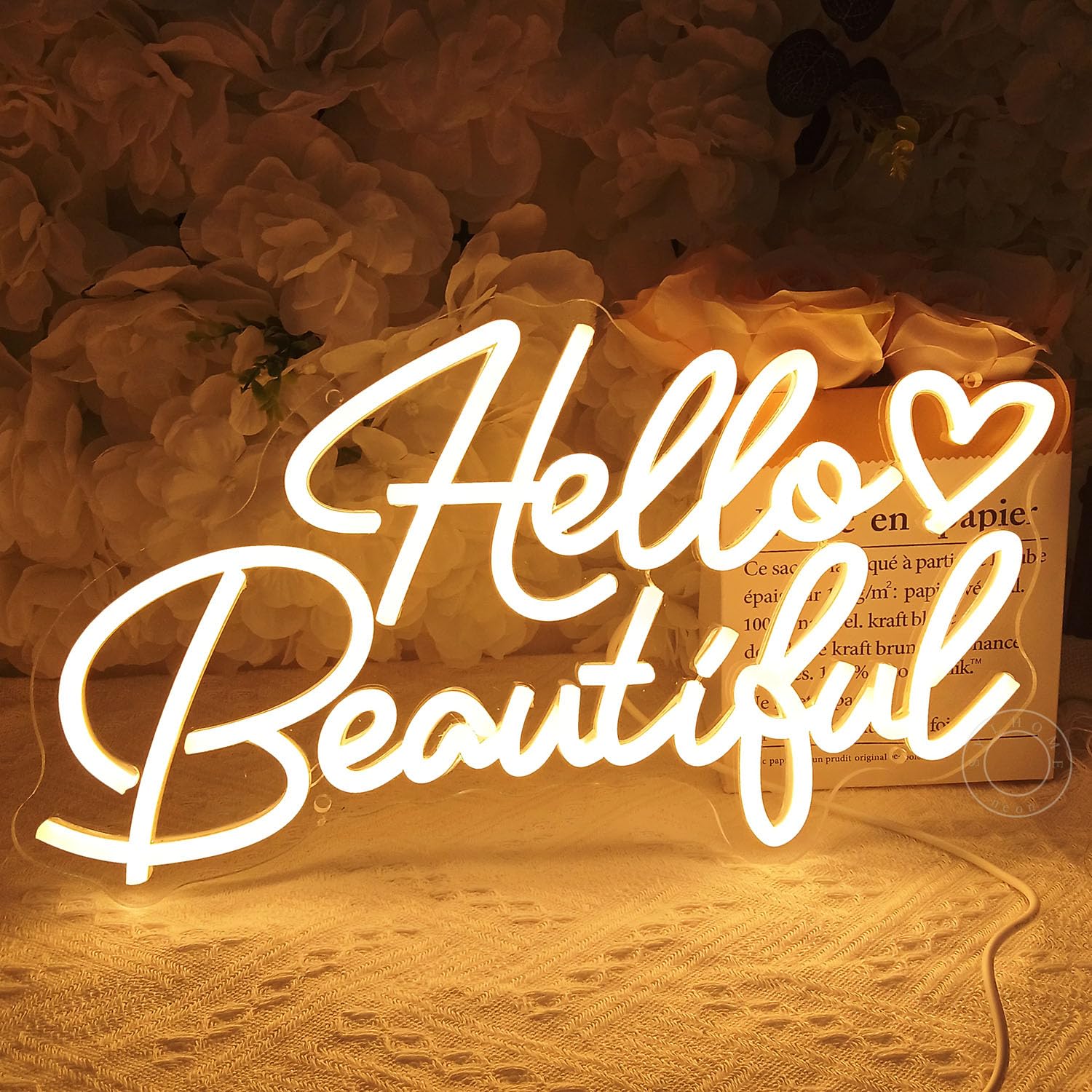 SYLHOME LED Neon Sign - inHello Beautifulin - Acrylic Wall Decor - Warm White - 15.75in x 8.7in - Girls Room, Bar, Club, Party Gifts