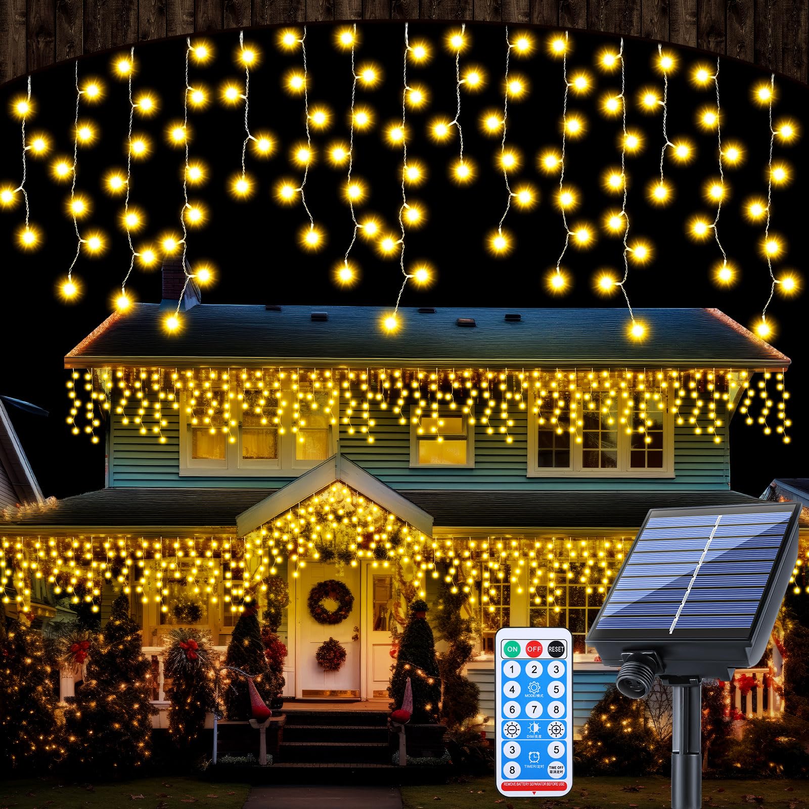 Retisee 65ft Pink White Solar Icicle Christmas Light for Outdoor Decorations 600 LED Waterproof Xmas Curtain String Light Solar 