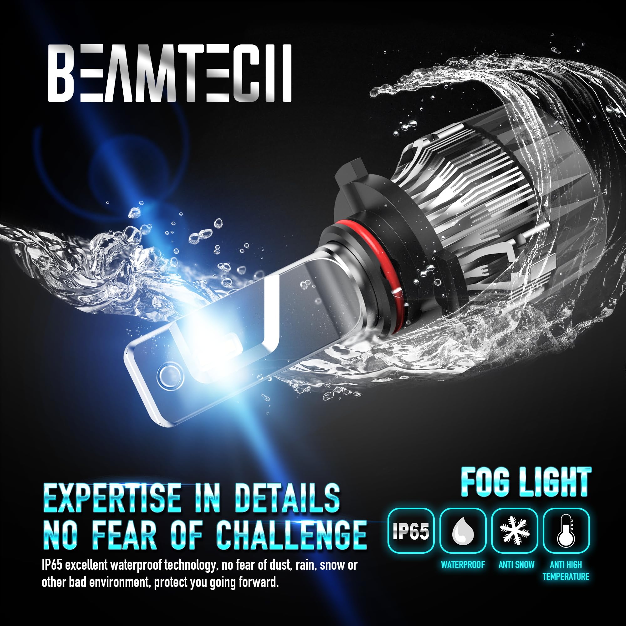 BEAMTECH 9005 HB3 Fog Bulbs, 6500K CSP Chips, Small Size, Aluminum Heatsink