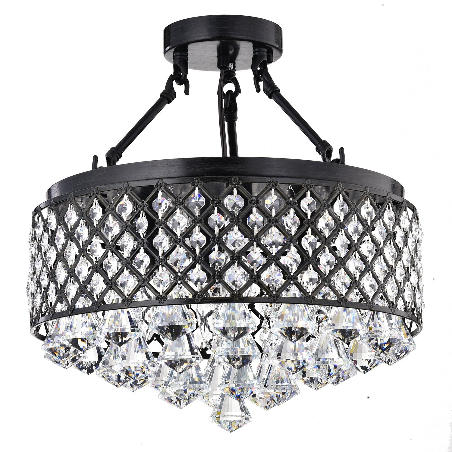 Edvivi Round Semi Flush Mount Crystal Chandelier, 4 Lights, Antique Black Finish, Metal, Semi-Flush, ESG406BL