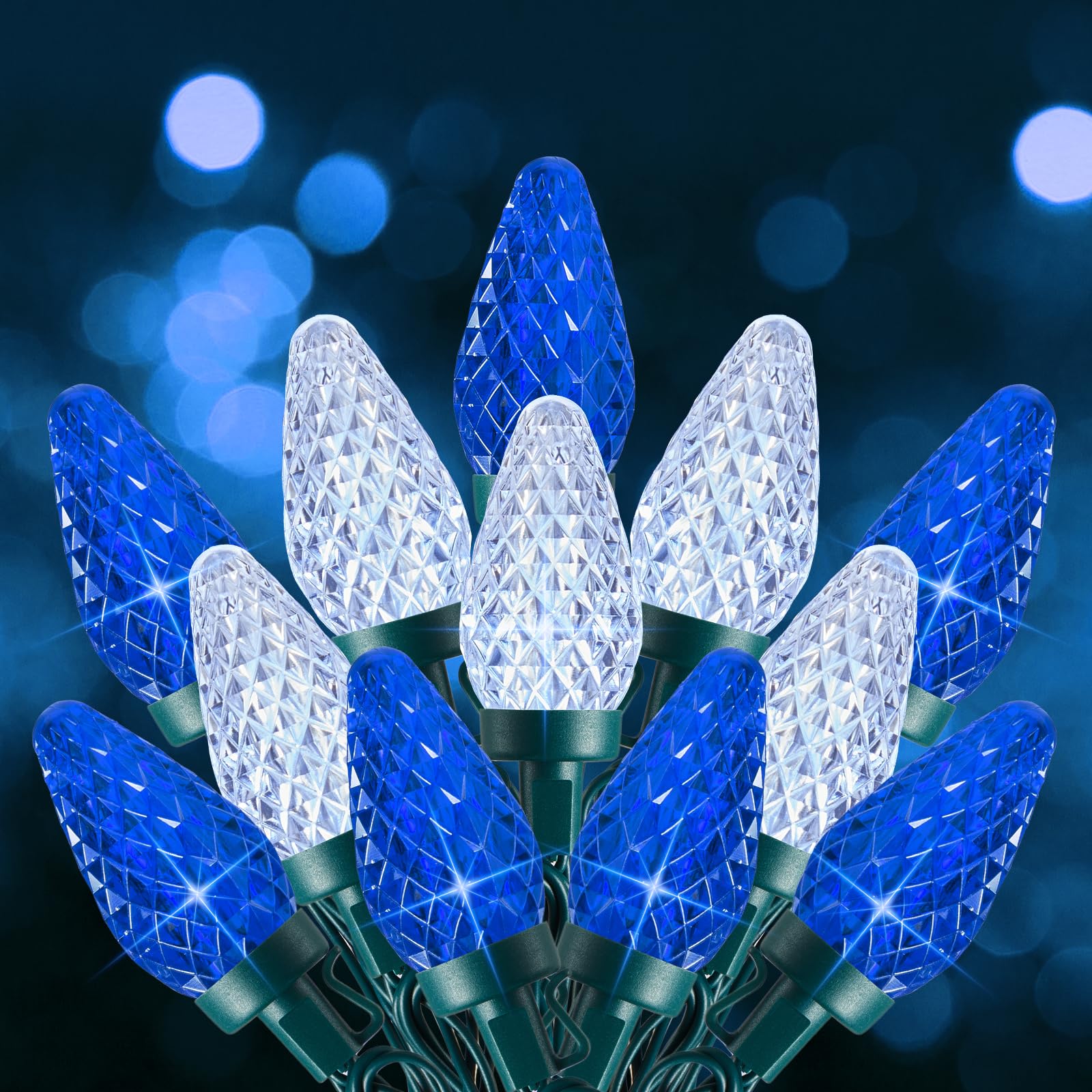 C9 Christmas Lights Outdoor  66 Ft 100 Led Connectable C9 String Lights With 8 Modes And Timer Xmas Tree Patio Roofline Garden Yard Holiday Party Indoor Outdoor Decoration  Blue And White