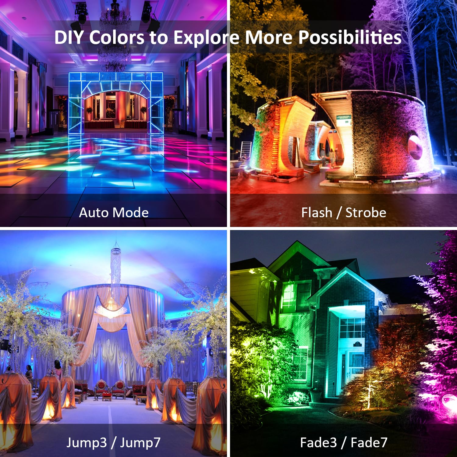 USTELLAR 100W Exterior RGB LED Flood Lights Color Changing Led Waterproof Color Floodlight Dimmable Party Uplighting Landscape W