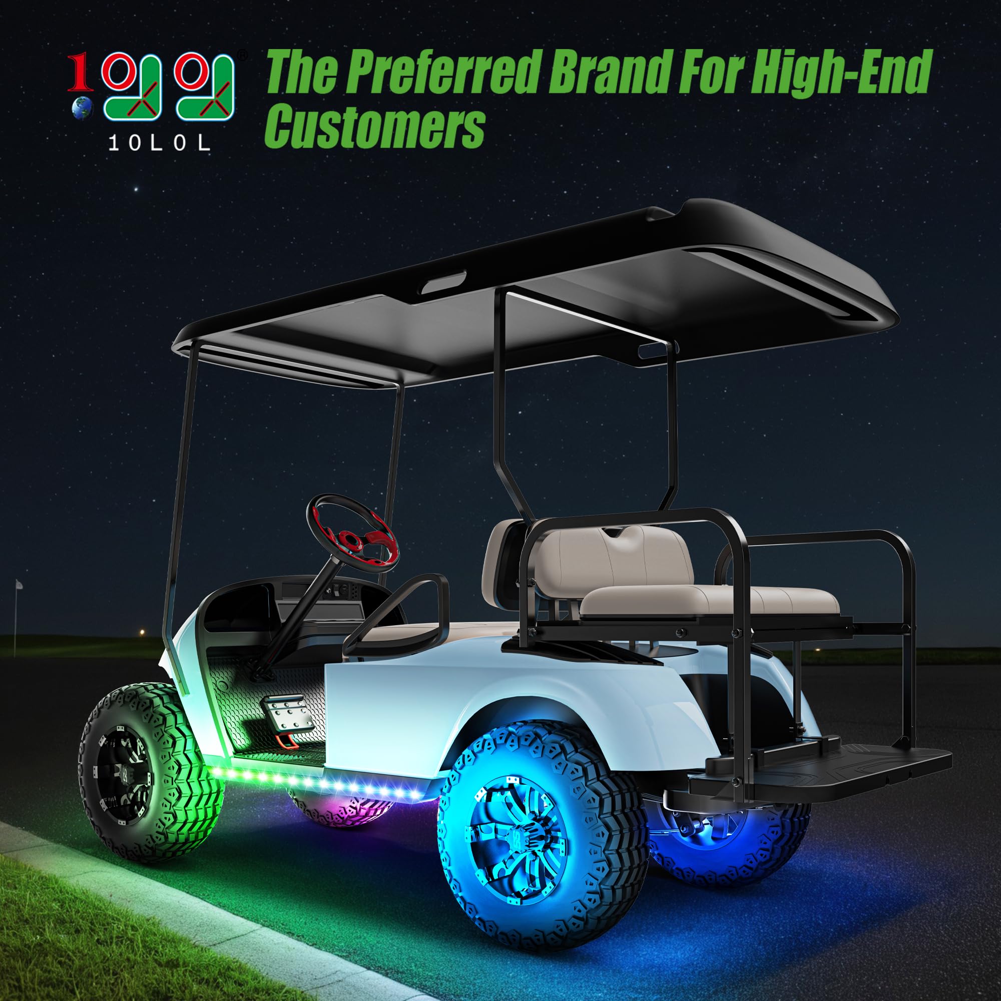 10L0L Golf Cart LED Light Strip Kit - 14 Modes, 126 LEDs, 86 Inch, 2 Pack, Water Resistant, Wireless Remote Control, Sound Active