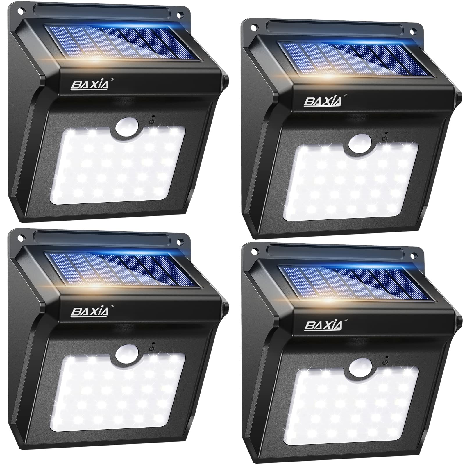 BAXIA TECHNOLOGY Solar Outdoor Lights - Wireless, Motion Sensor, 400LM, 4-Pack, Waterproof, for Door, Backyard, Garden, Model BX-SL-101