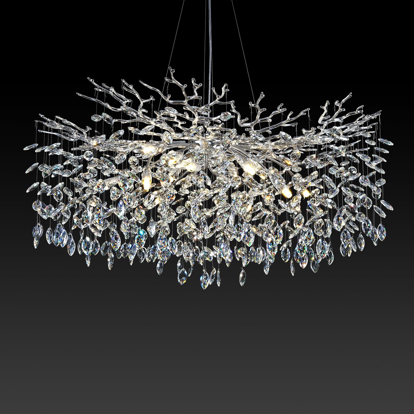 kvtinmty Modern Crystal Chandeliers for Dining Room, 40'' Round Silver Tree Branches Chandeliers, Large Dining Room Over Table C