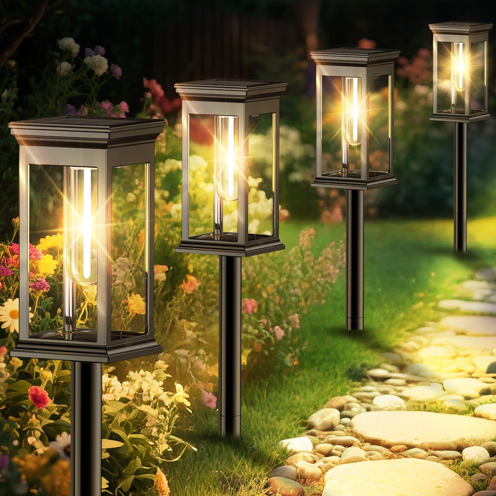NIOWS Solar Pathway Lights Outdoor Waterproof - 8 Pack Bright Solar Powered Garden Lights with Auto On/Off, IP65 LED Landscape L