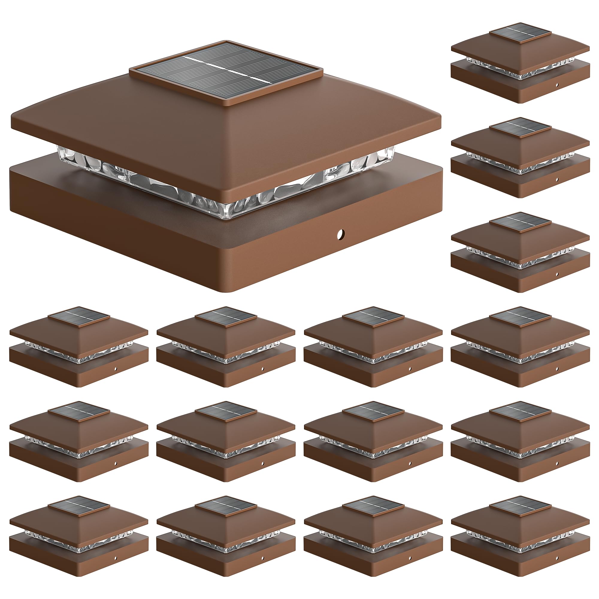 APONUO Solar Post Cap Lights for 4x4 Posts - IP64 Waterproof  3000/6500K LED  Wireless Fence Lights & Deck Lights for Patios  Gardens  and Yards  Brown-Warm/Cool White  16-Pack
