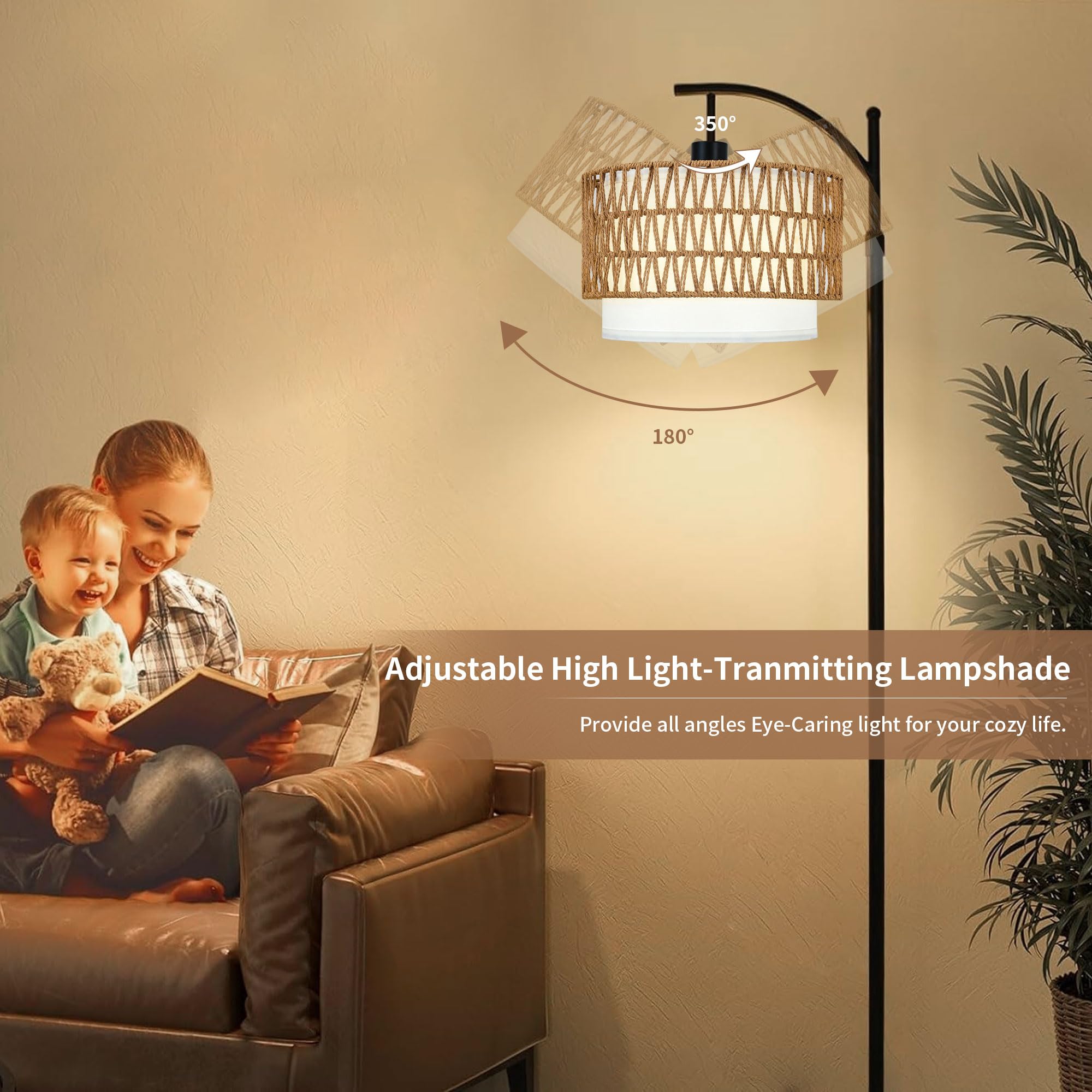 Arc Black Floor Lamp For Living Room With Remote,Dimmable Led Floor Lamp With 3 Color Temperature,Farmhouse Boho Standing Lamp W