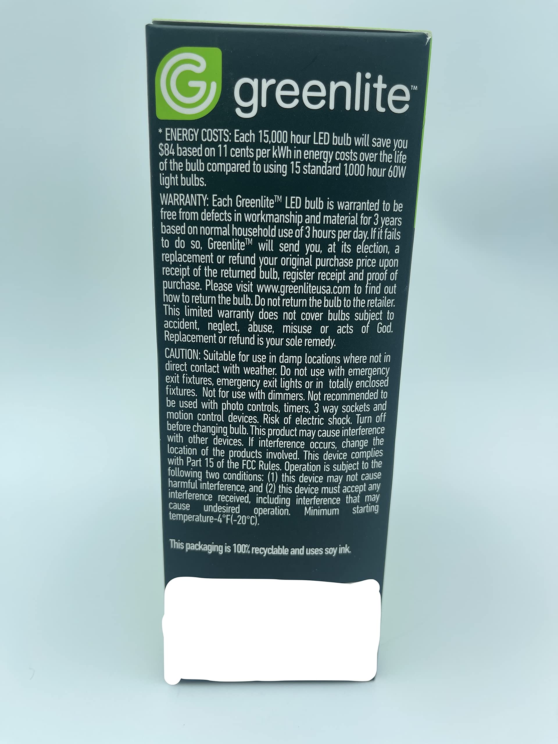 Greenlite 9W LED Light Bulbs, 60W Equivalent, Non-Dimmable, 4 Pack, White, Copper Material