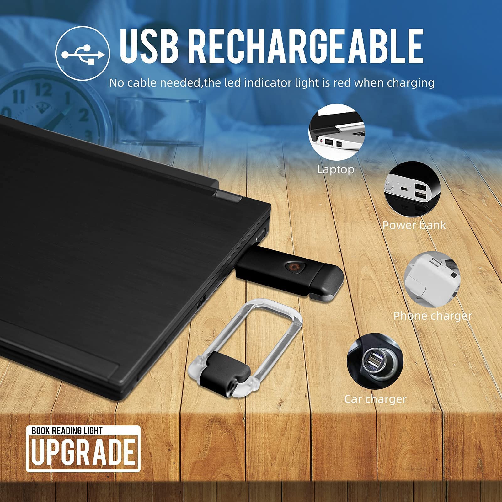 Egwaser Portable Usb Rechargeable Led Book Reading Light - 3 Brightness Levels, Eye-Protection, Clip-On Design, Black