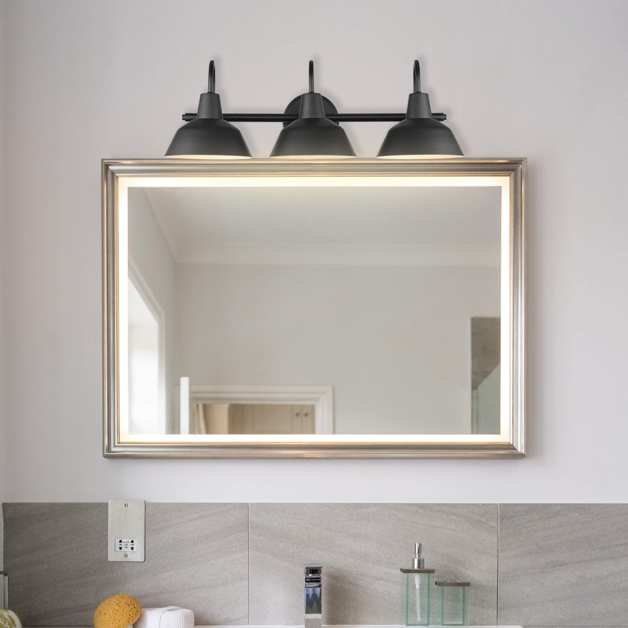 Globe Electric 51710 Bathroom Accessory Set, 5-Piece, Matte Black, Metal, Includes Vanity Light, Towel Bar, Towel Ring, Robe Hook, Toilet Paper Holder