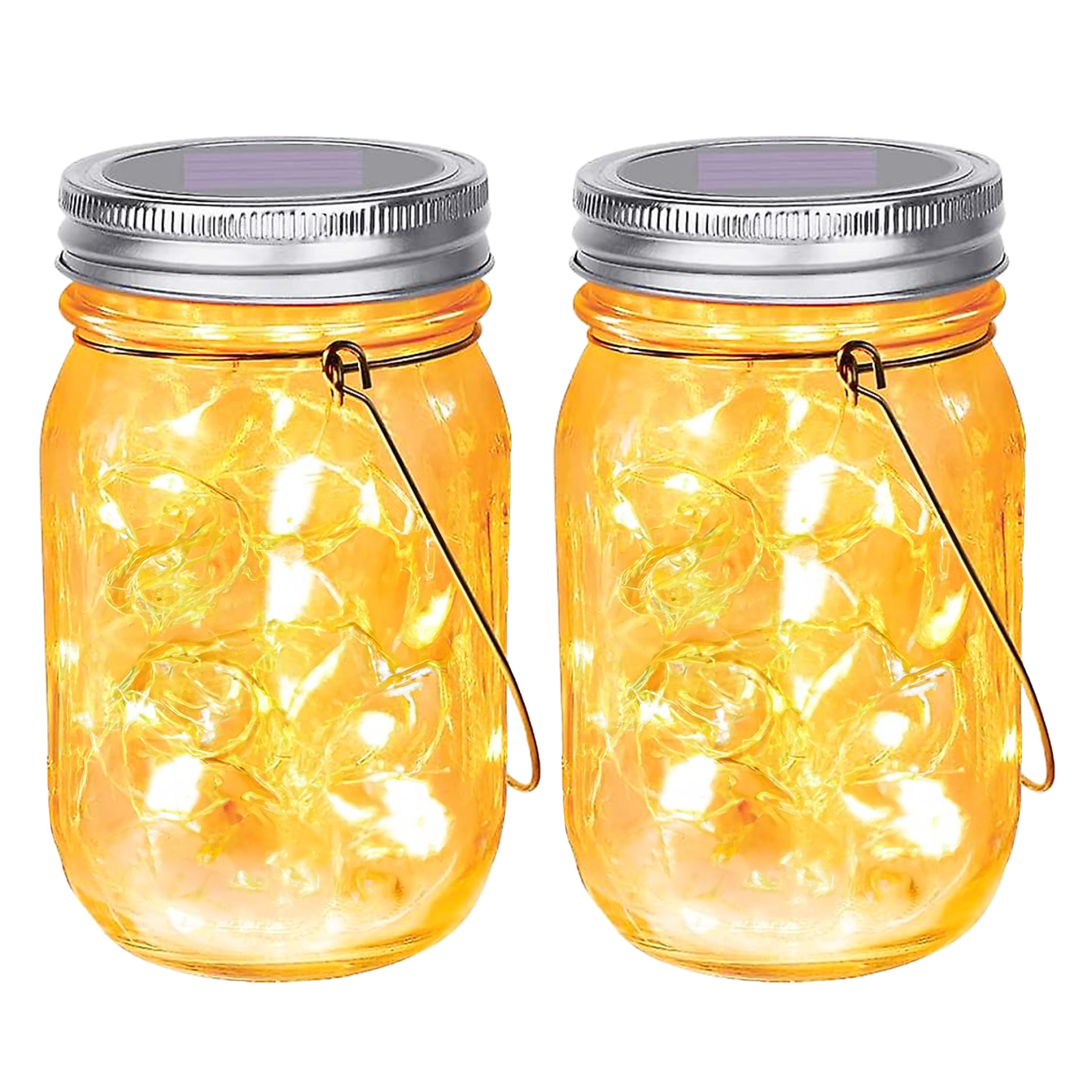 SteadyDoggie Solar Mason Jar Lights - Set of 2 Magical Patio Lights in Glass Lanterns - Hang Them Anywhere Outdoors for Enchanti