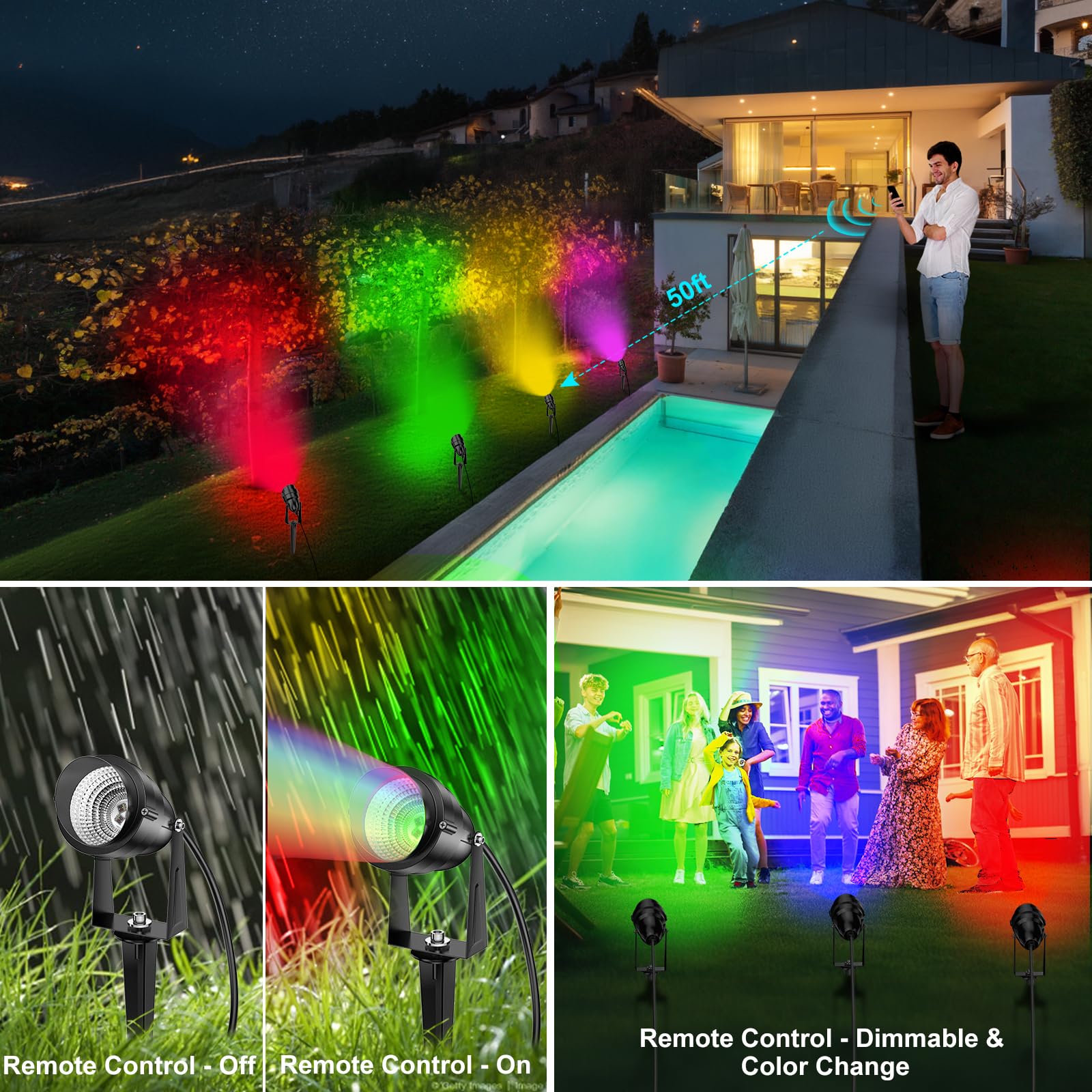 Musuger 1500Lm Led High Brightness Outdoor Landscape Lighting 15W Rgb Color Changing Landscape Lights Remote Control Spot-Lights