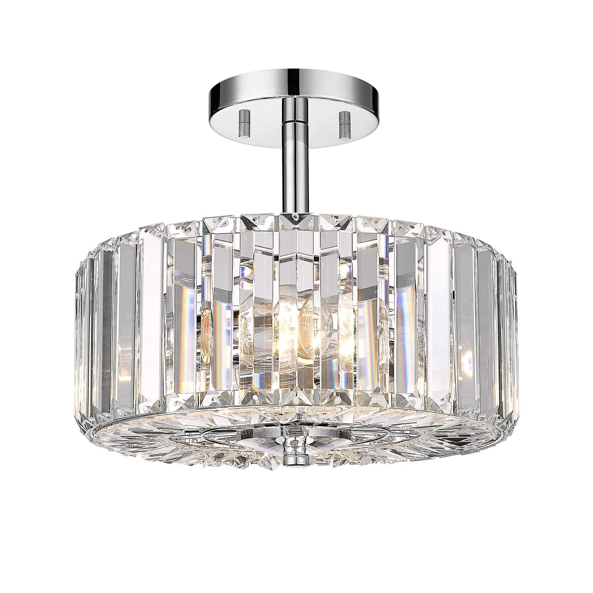pasentel Crystal Ceiling Light, Modern 2-Light Chrome Flush Mount Light Fixture, 11.8'' Round Flush Mount Chandelier for Hallway