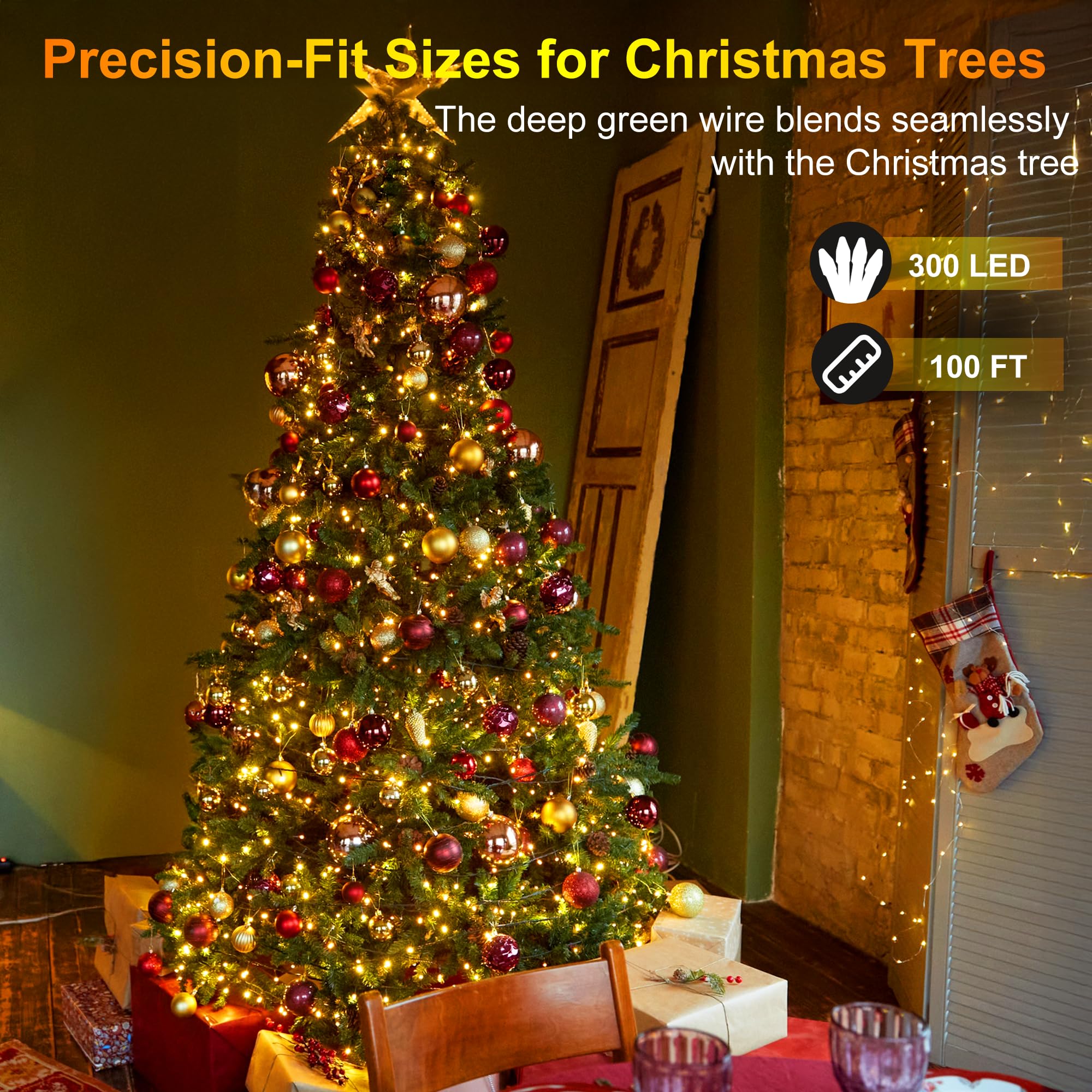 300Led String Lights Indoor Outdoor Use, 8 Lighting Modes 100Ft Fairy Lights For Outside, Christmas Tree Lights Outdoor Ip44 Waterproof For Xmas Patio Yard Fence Deck Balcony Garden Decor Warm White