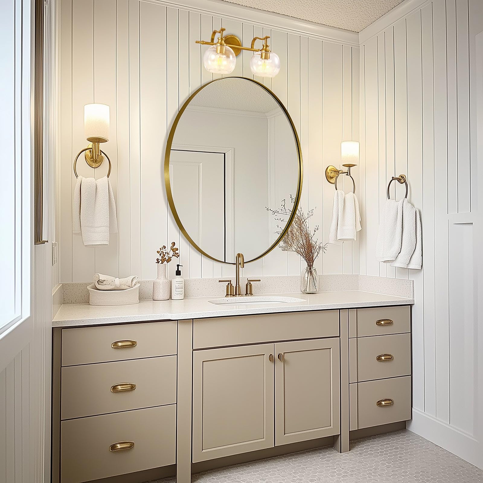 ANDY STAR 2-Light Brass Vanity Light Fixtures, Gold Metal Sconces with Globe Clear Lampshade, Farmhouse Bathroom Lighting, Model Parent-M10-SCONCE-3C
