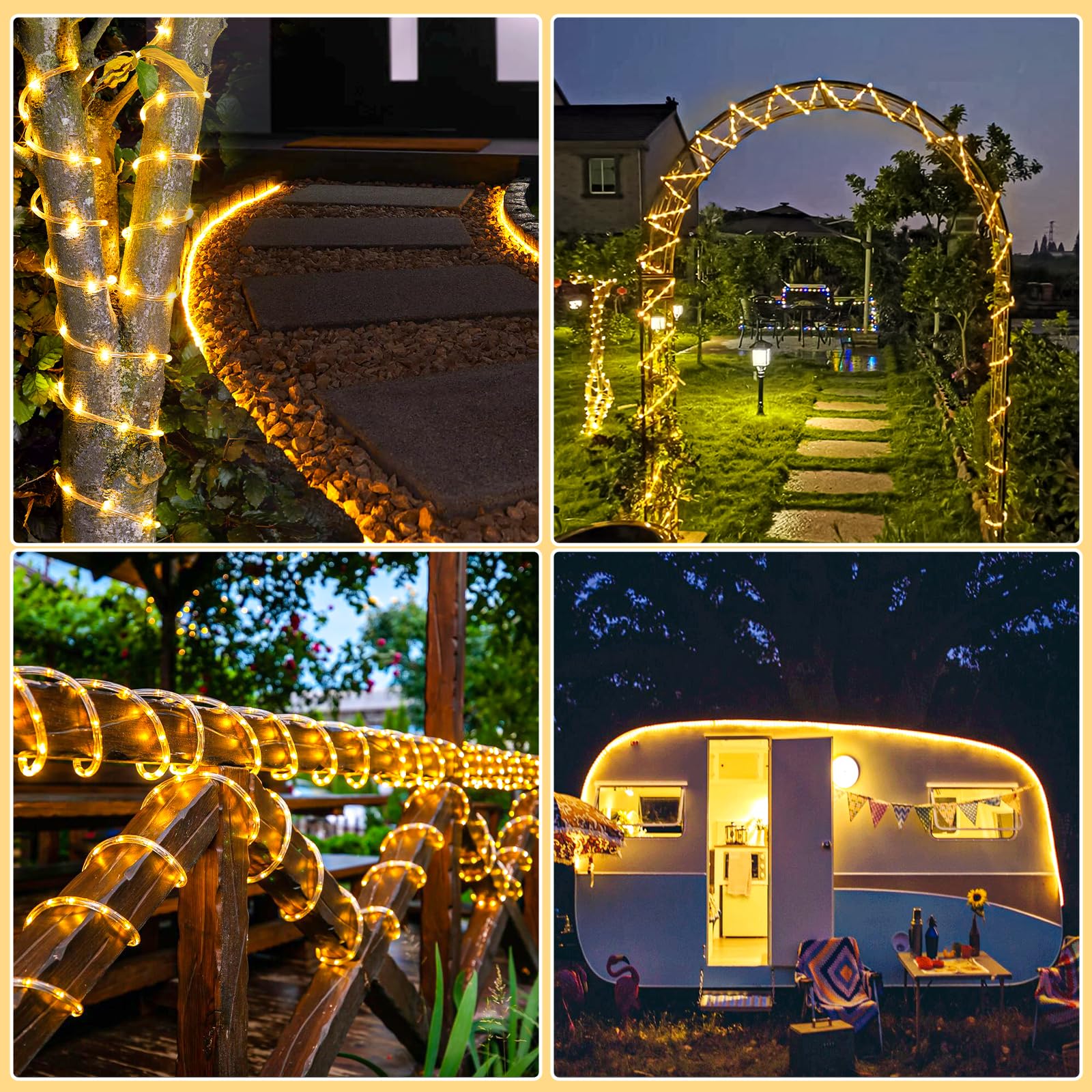 66Ft 200 Led Rope Lights For Outside  Connectable Rope Lights Outdoor Waterproof With 8 Modes  Plug In Christmas String Lights For Outside  Indoor  Bedroom  Garden  Patio  Pool Decor  Warm White