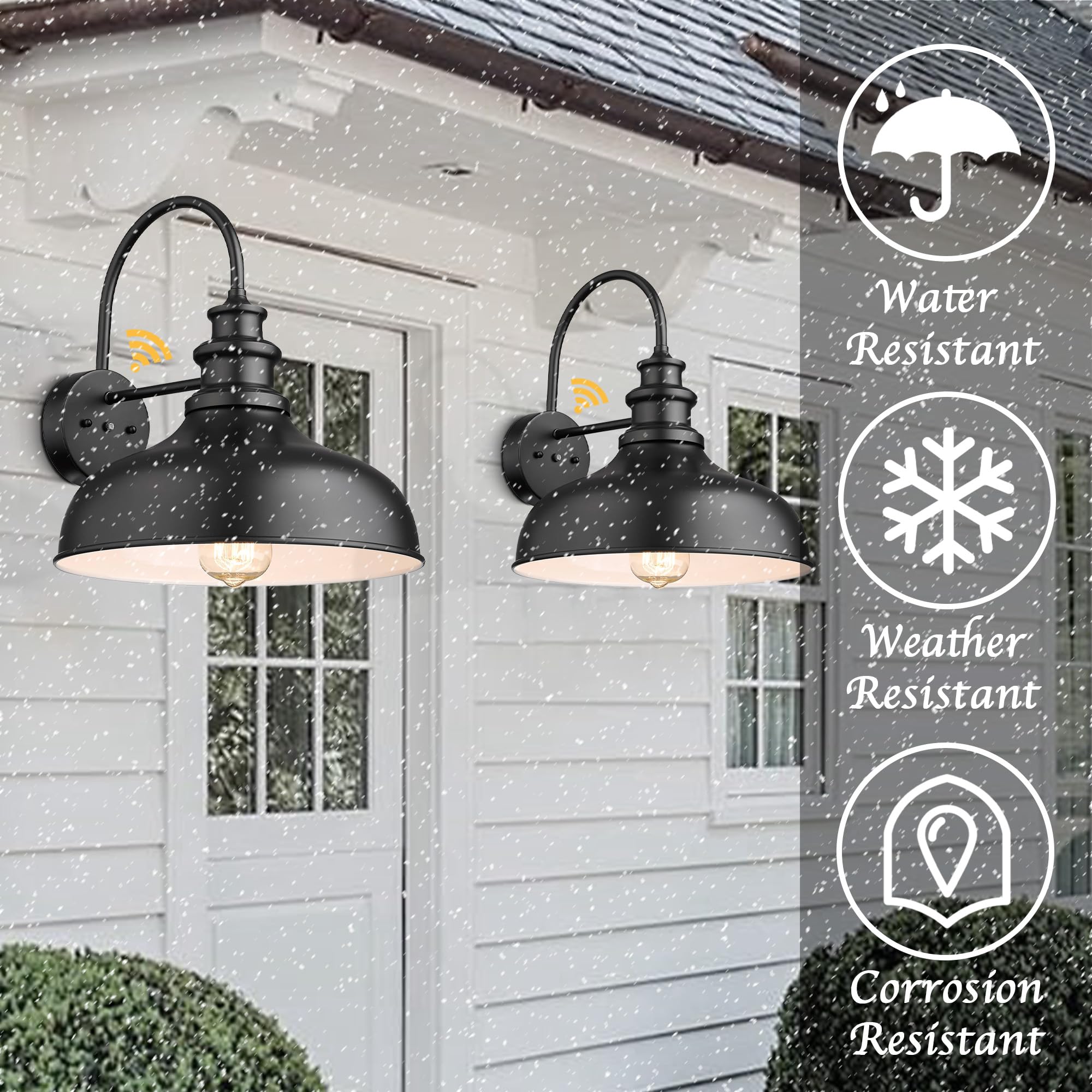 Bestshared Gooseneck Barn Light, Outdoor Wall Lantern, Metal, Black+White, 4 Pack, Model BSDDV260-NE