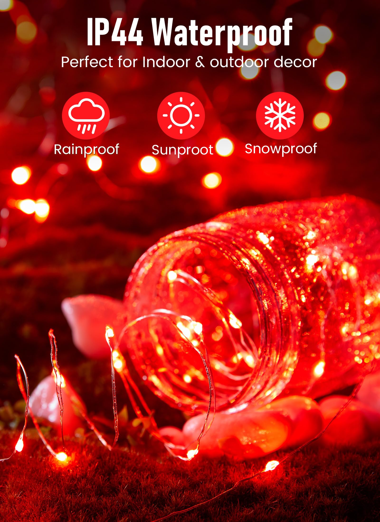 Minetom Fairy Lights Battery Operated, 33Feet 100 Leds Mini Battery Powered String Lights, Waterproof Twinkle Lights Mason Jar Lights For Indoor Home Wedding Christmas Decoration, Red