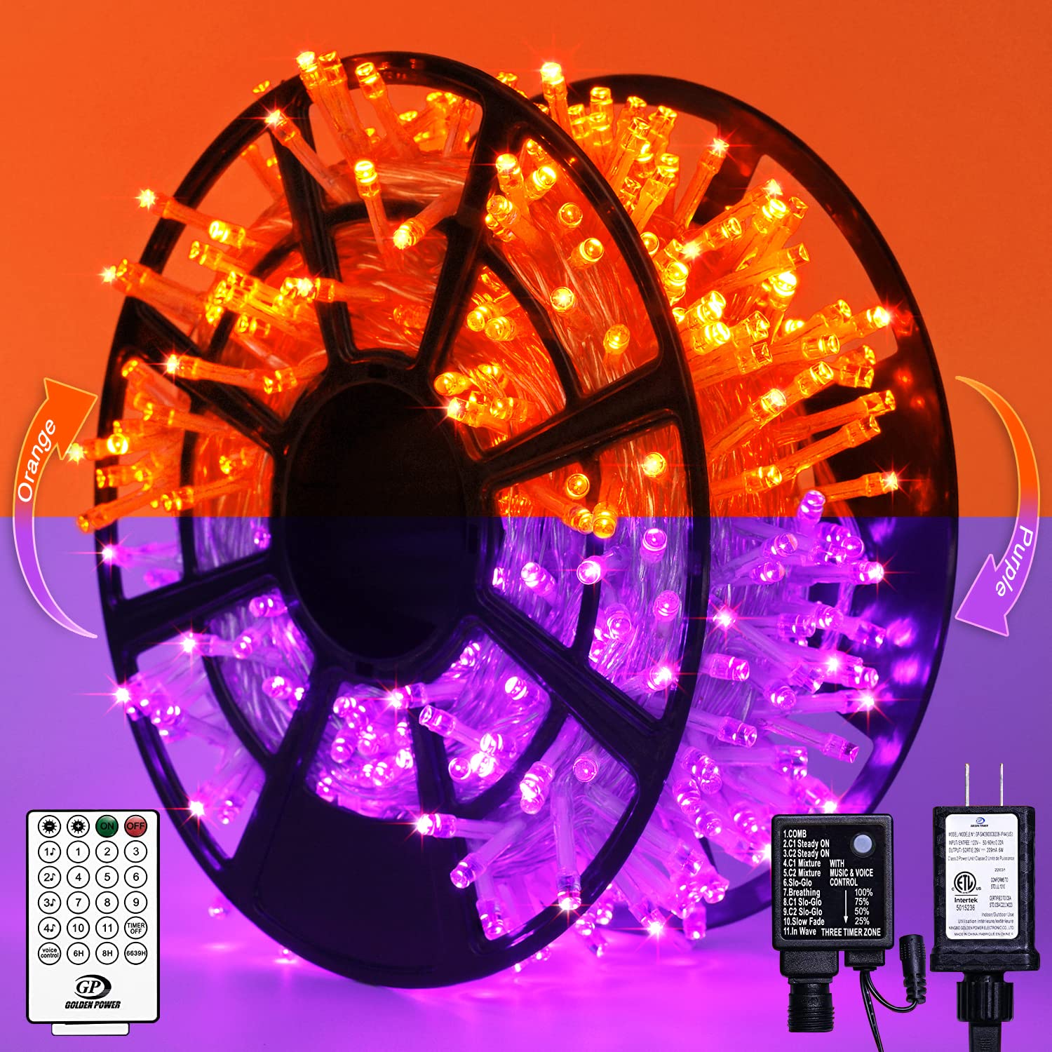 JMEXSUSS 500 LED Orange and Purple Halloween Lights, 163FT Color Changing String Lights with Remote, Waterproof Halloween Tree L