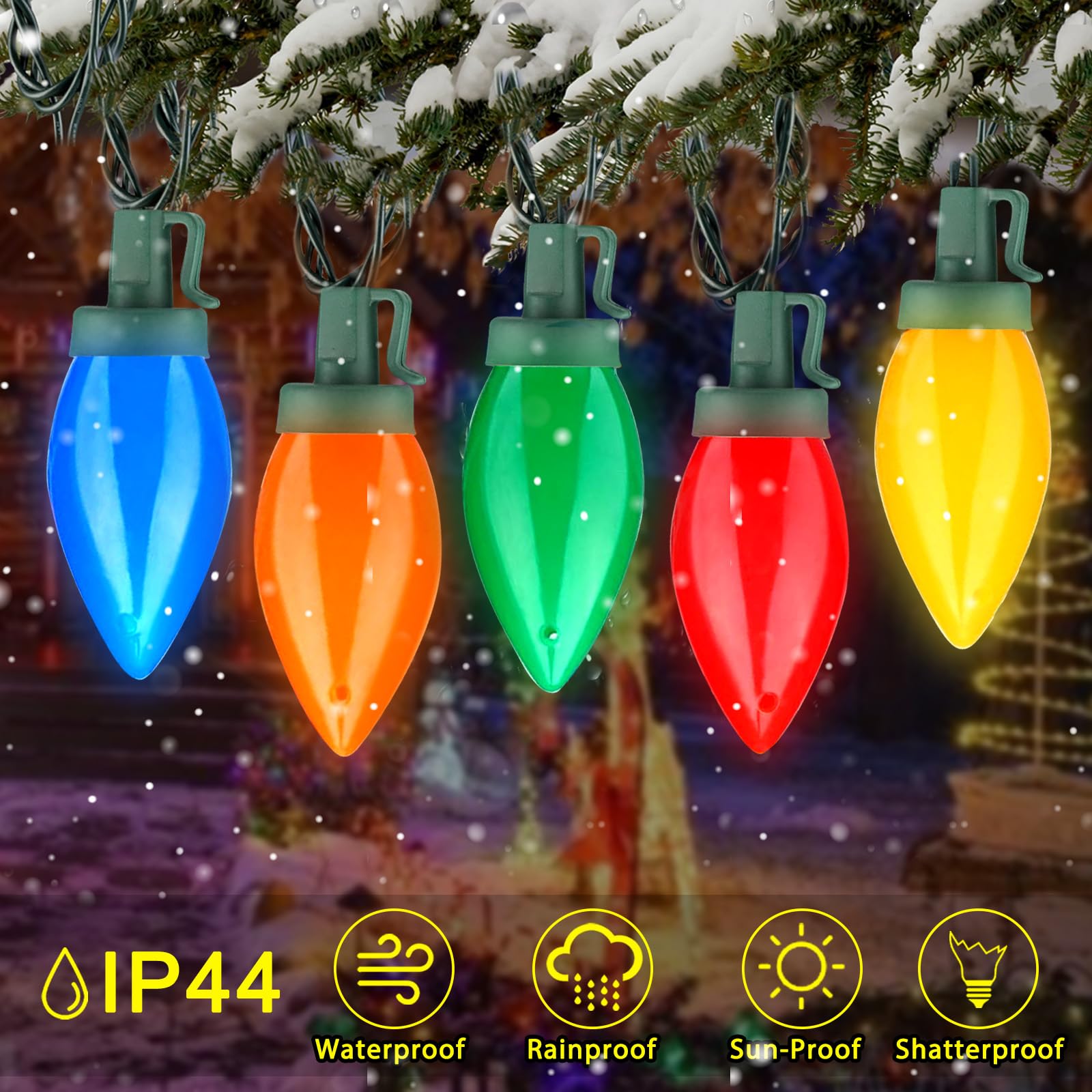 Olixmlya 50 Led C9 Christmas Lights Battery Operated 26.5Ft C9 Christmas String Lights Christmas Battery Lights Timer 8 Lighting Modes For Indoor Outdoor Xmas Tree Garden Patio Party Christmas Decor