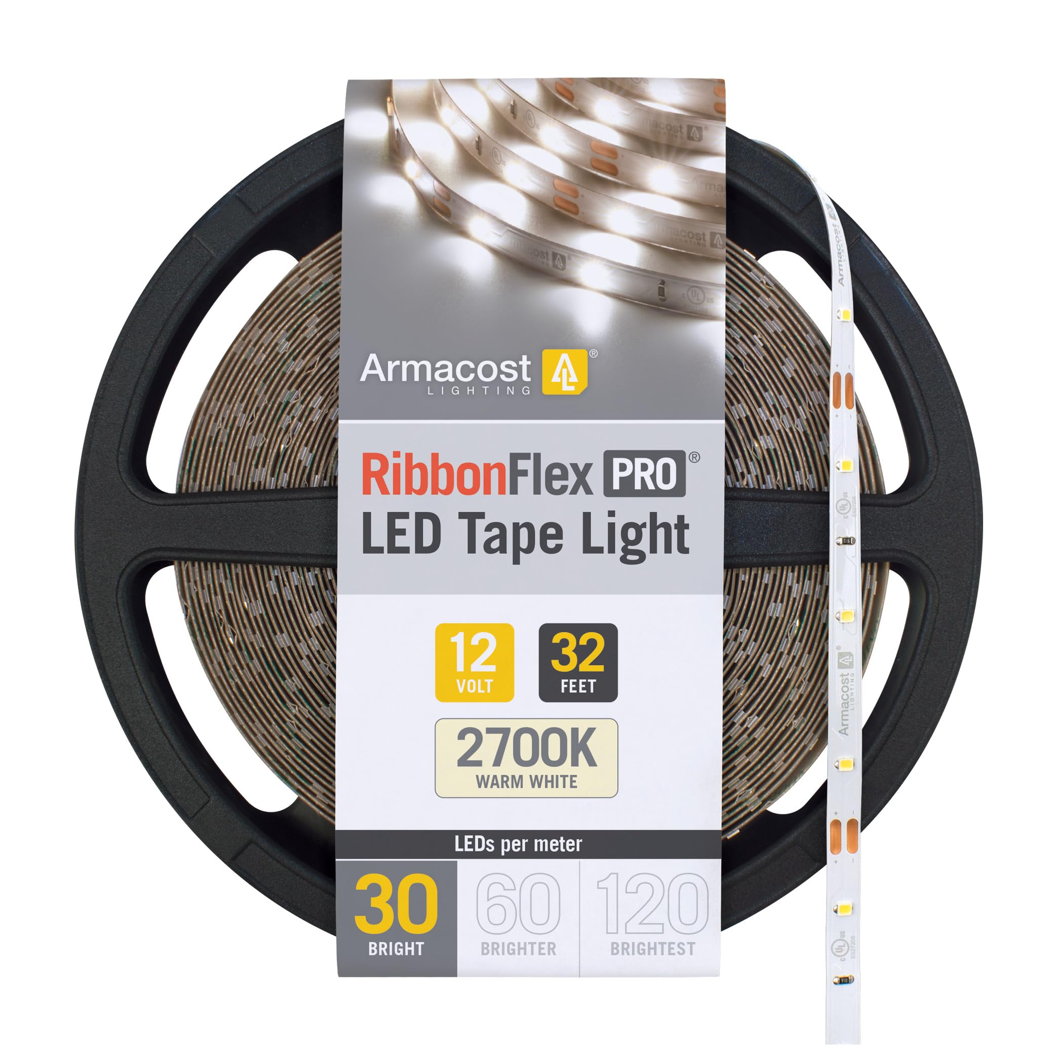 Armacost Lighting LED Strip Light, 30 LEDs/m, 32.8 ft, 2700K Warm White, Model 131250, Copper Material