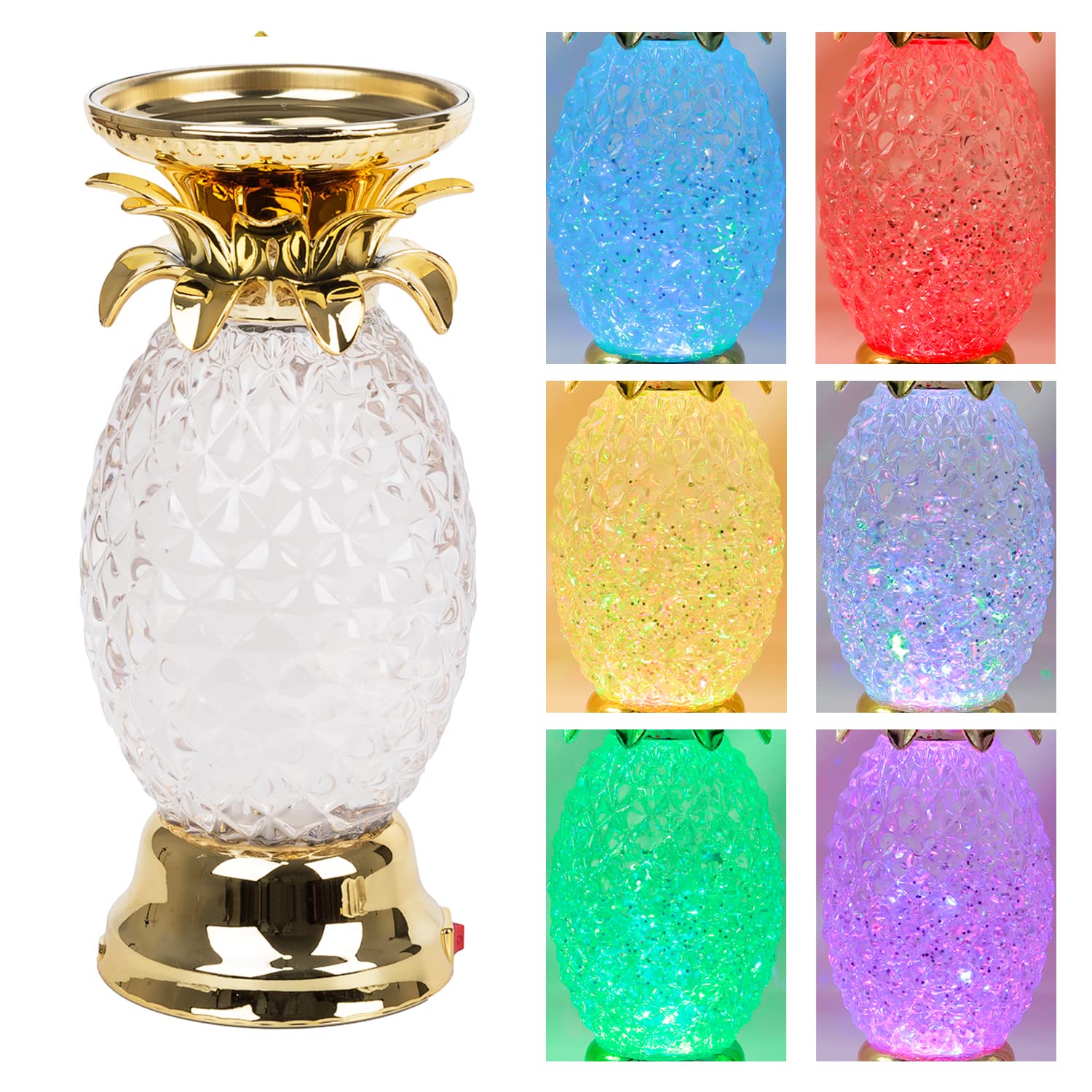 YAKii Pineapple LED Lava Lamp Color Changing Table Decoration Gold Plastic