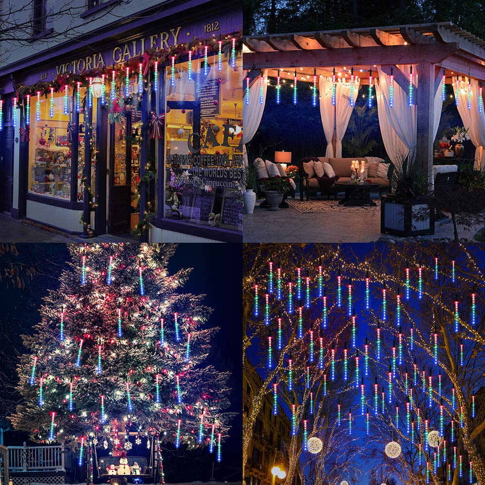 Jjgoo Christmas Lights Meteor Shower Rain Lights  10 Tube 12 Inch 240 Leds Icicle Light Outdoor Raindrop Light For Xmas Halloween Wedding Party Tree Holiday Decoration  Colorful