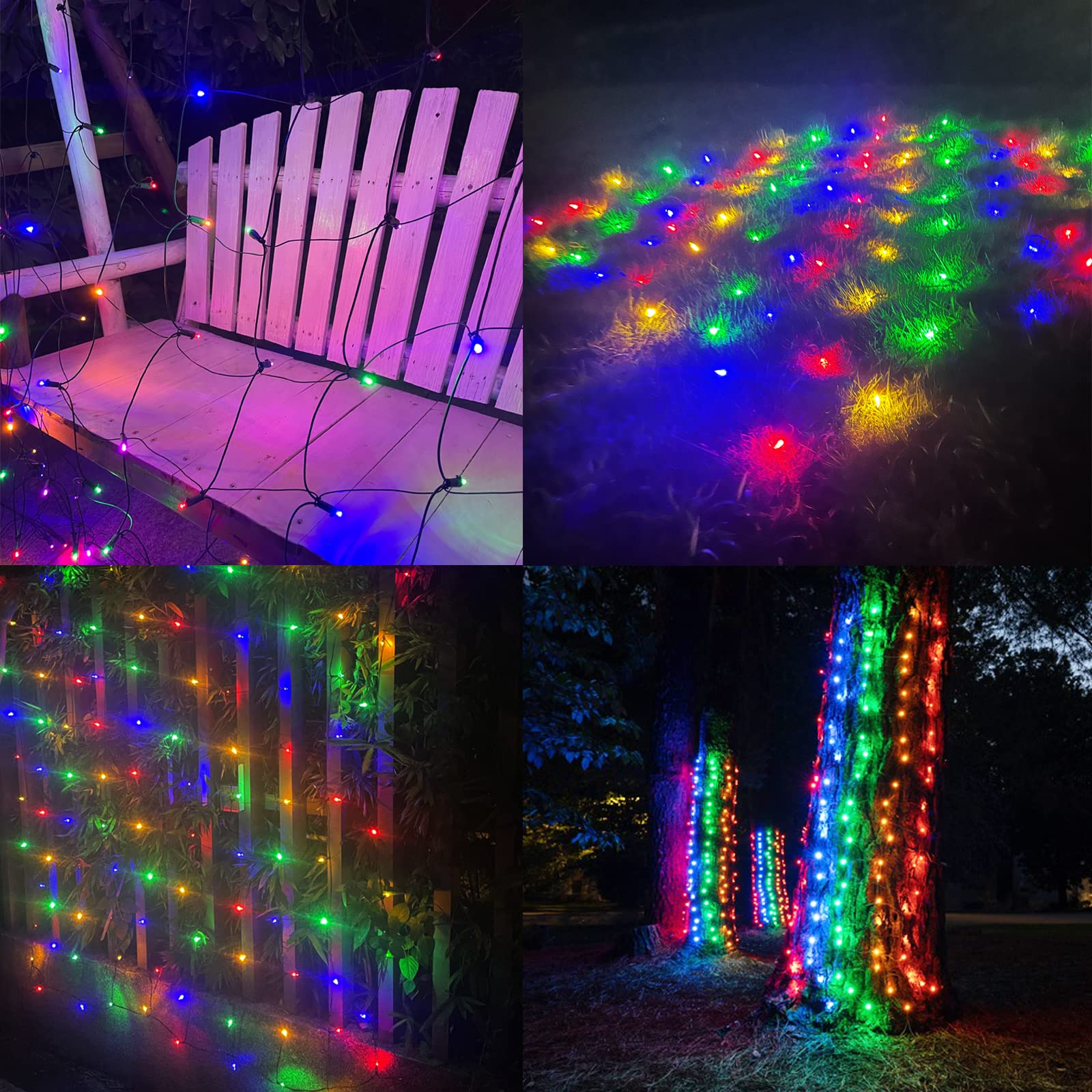 Wabarle LED Christmas Net Lights, 120 LEDs, 5ft x 6ft, Multicolor, Green Wire for Bushes, Trees, Shrubs - Model LEHD-132/3