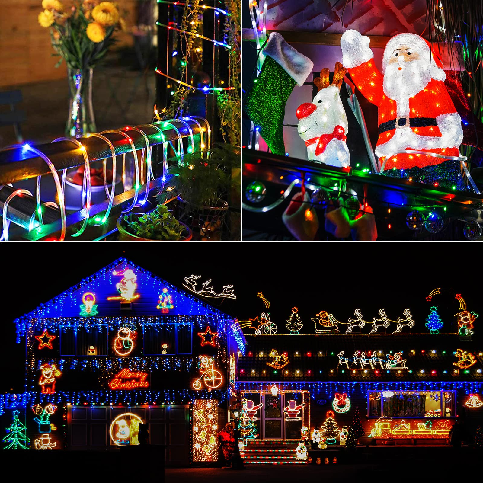 Brightown Solar Rope String Lights 72Ft 200 LED Waterproof Fairy Lights, 8 Modes, Copper, Multicolor