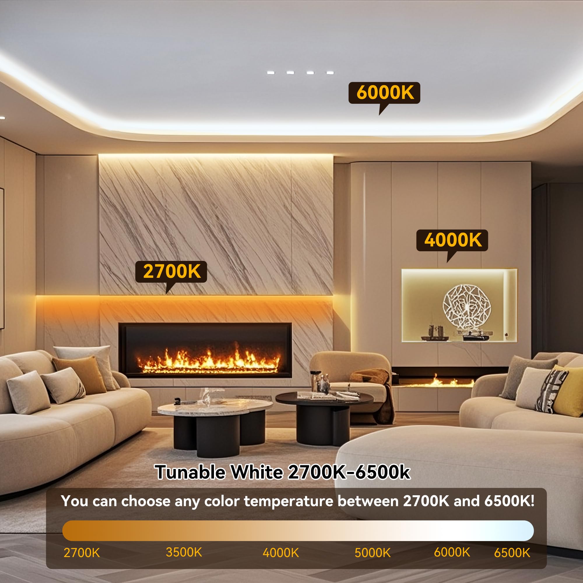 Pandery Cob Led Strip Light Cct Dimmable Strips Light 2700K-6500K 50Ft/15M 8Mm Wide Cri90+ 24V Led Strips Kit With Bluetooth App Control/Music Mode For Bedroom Kitchen Diy Lighting