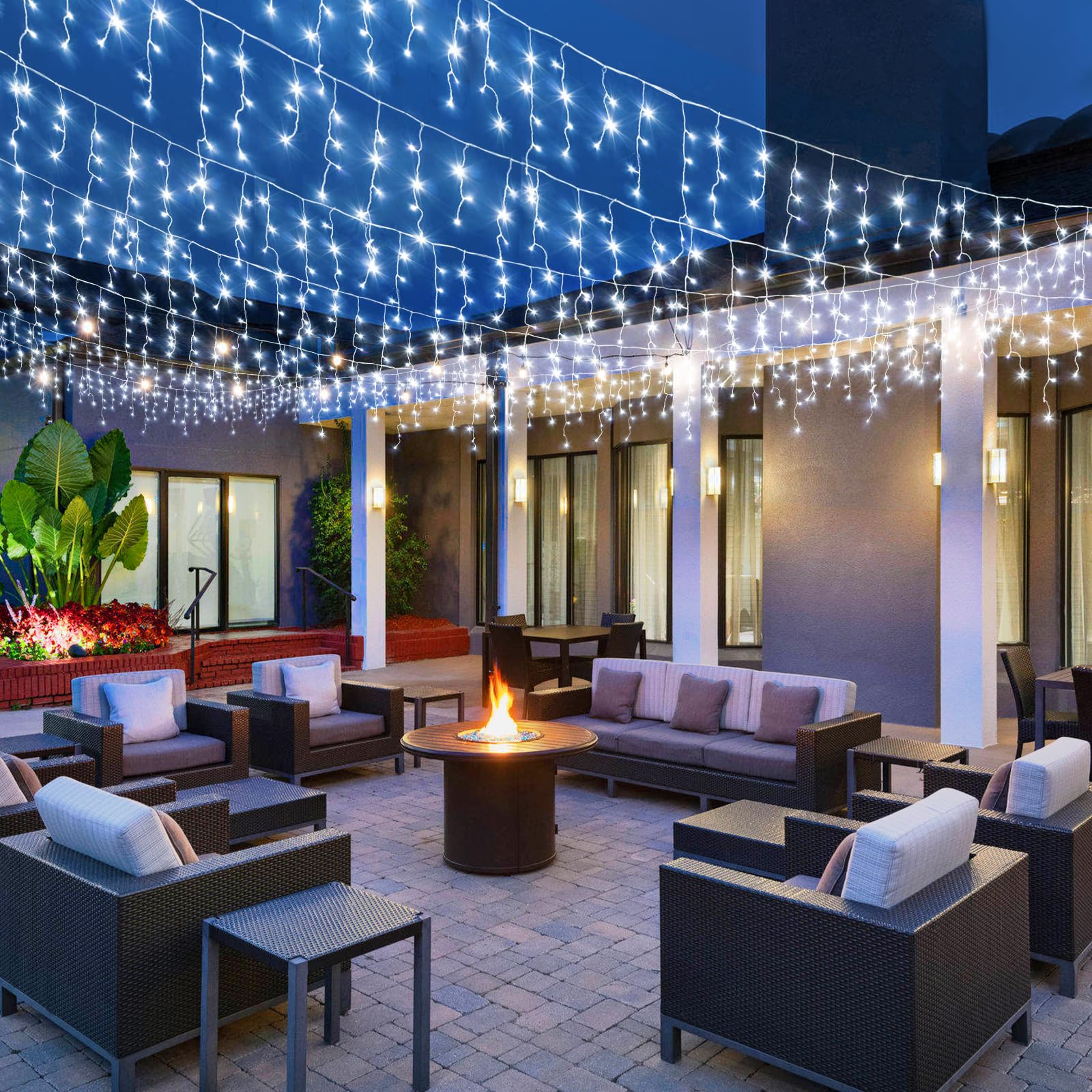 Nielfoi Outdoor Icicle Lights - 33ft, 400 LED, Cool White, Waterproof, 8 Modes, Model BG-CL3M3-306L01