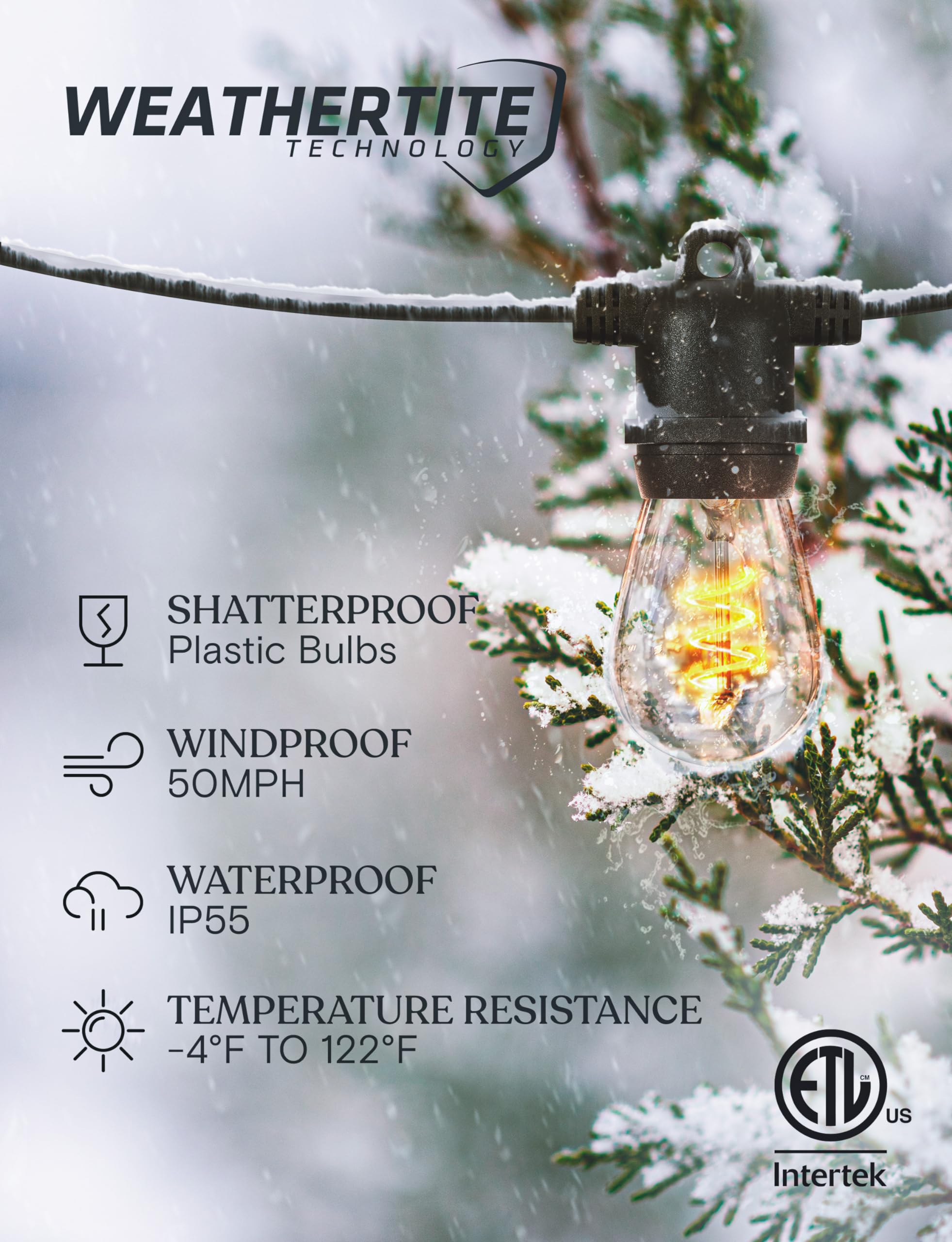 Brightech Ambience Pro Super Bright 48 Ft, 15 Bulbs Solar Power Remote Control Outdoor String Lights, Edison Spiral Shatterproof