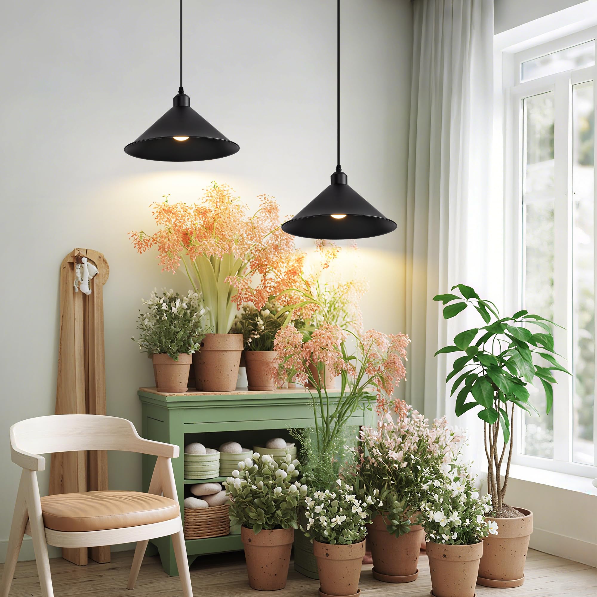 Aojunsansan 11.8In Plug In Pendant Light  2 Pack Industrial Hanging Lamp Black Vintage Pendant Lighting Fixtures With 15Ft Cord On/Off Switch For Kitchen Island Dinning Hall  Bedroom