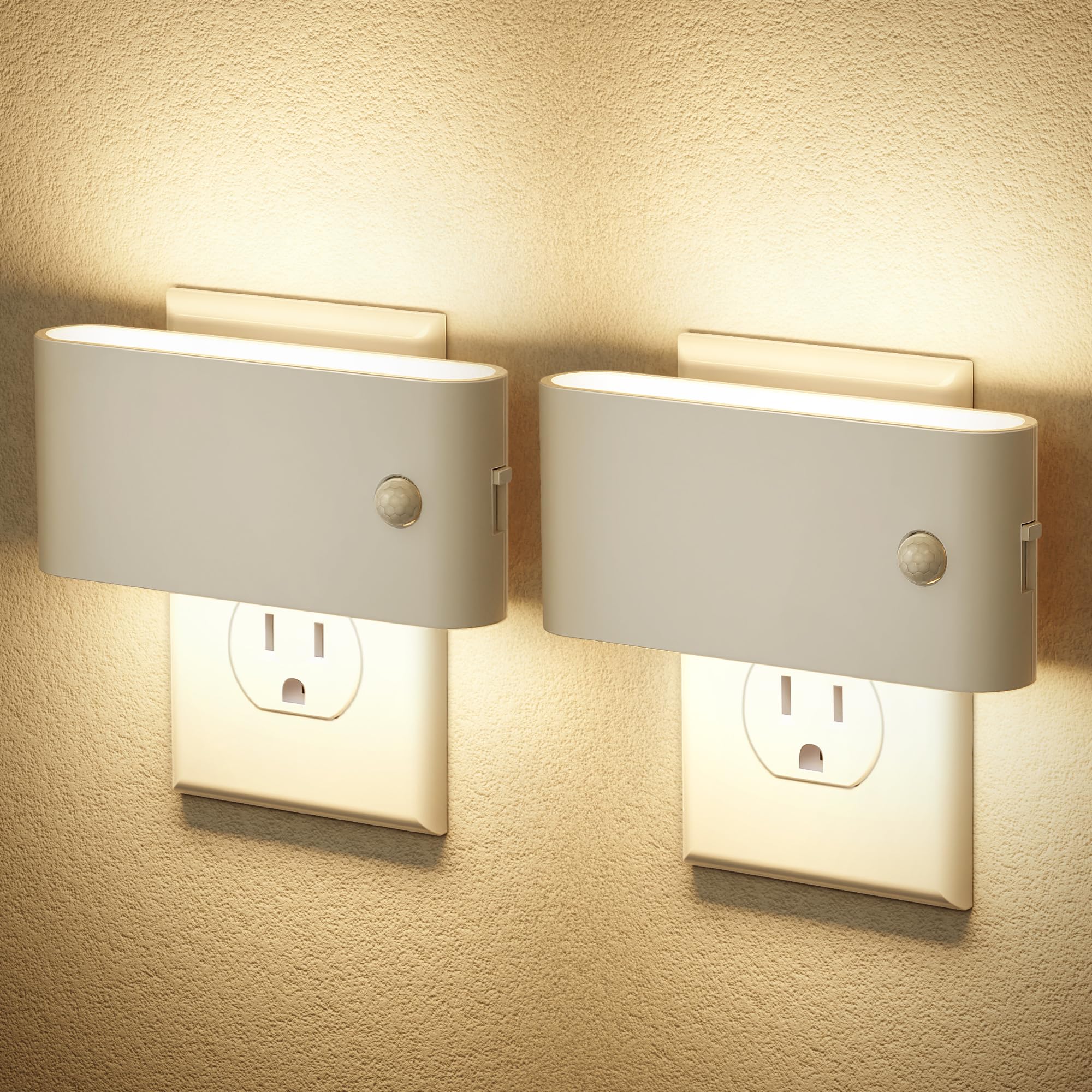 JandCase Night Light Plug into Wall,2 Pack Motion Senor Night Light, 0-100 LM Dimmable Plug in Nightlight, Activated Motion LED 