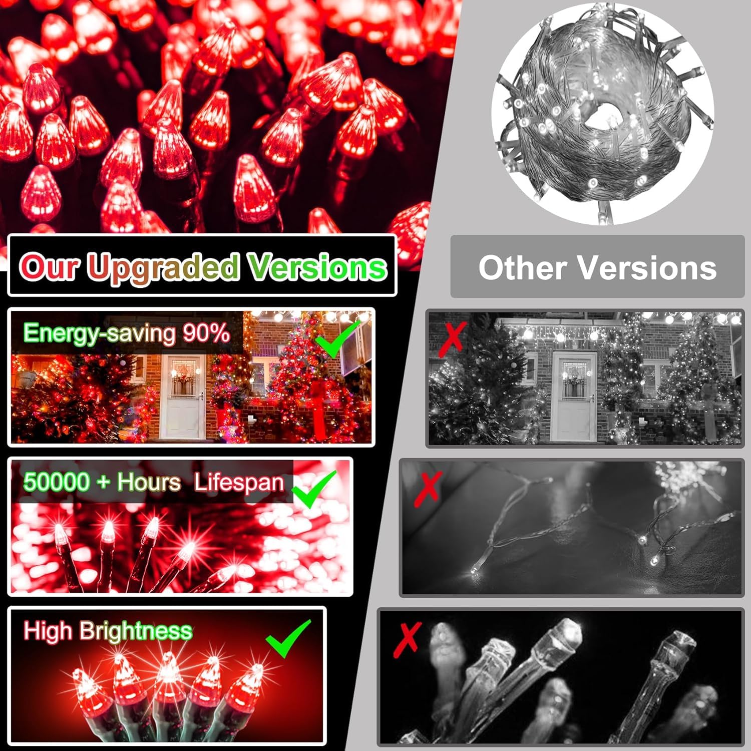 750 Led 240Ft Christmas String Lights Outdoor  12 Pro Modes And Timer Memory & Brightness  Plug In Waterproof Dark Green Wire Twinkle Light For For Xmas Yard Tree Wedding Party Decor (Red)