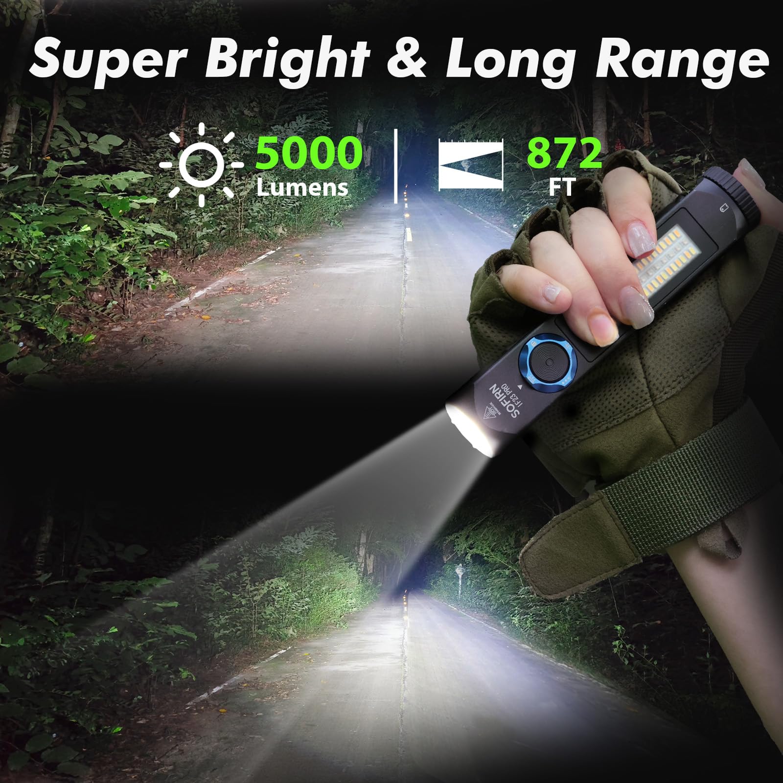 Sofirn If23 Pro Flashlight Rechargeable 5000 High Lumen, Super Bright 3-In-I Flashlight With Side White Light & Rgb Color Light,
