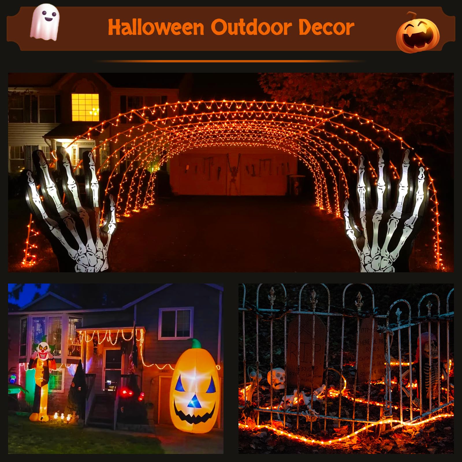 JMEXSUSS Solar Rope Lights, 200 LED, 66 ft, Waterproof, PVC, Orange, Halloween/Thanksgiving Decor