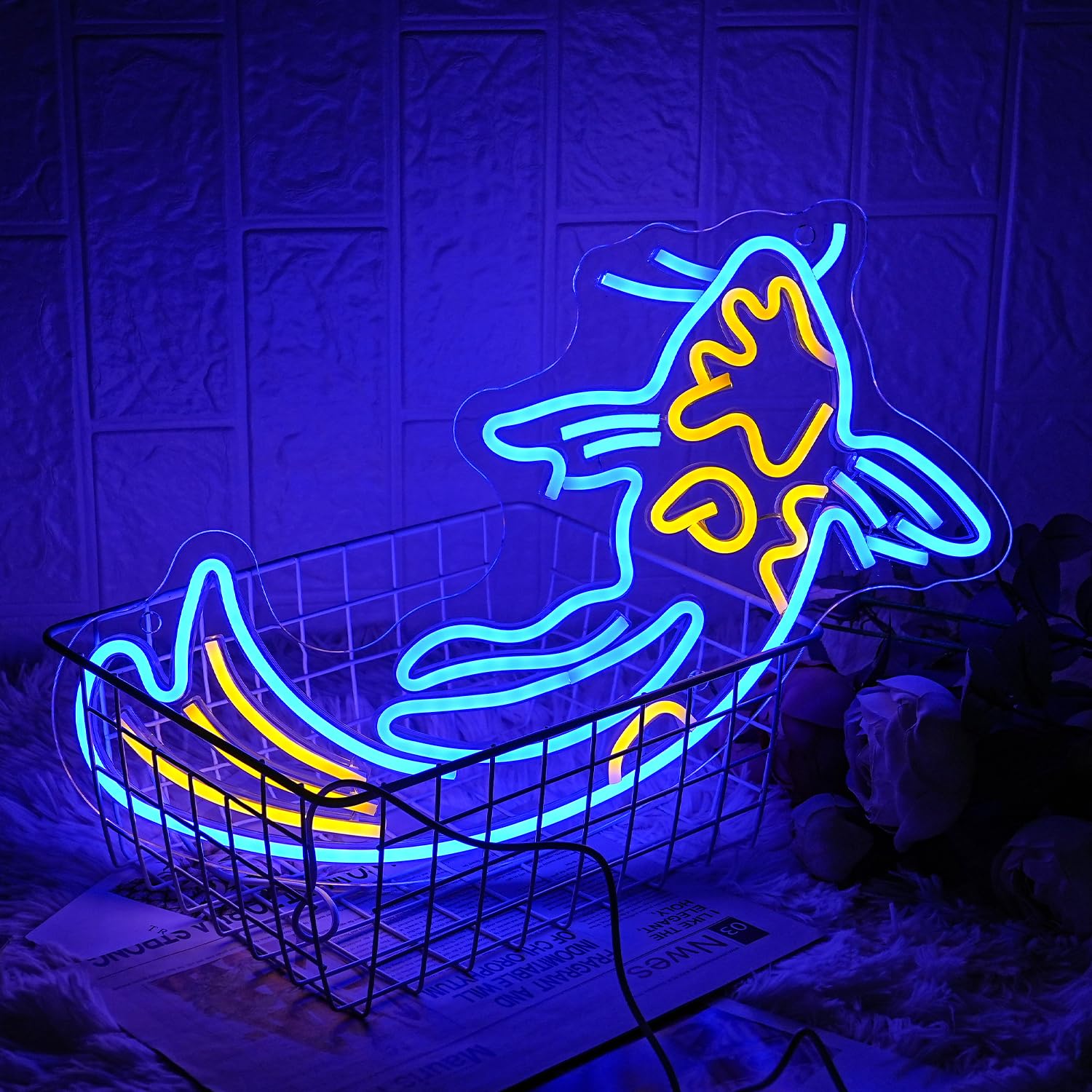 LMSIGNLY Koi Fish Neon Sign LED Wall Decor, 16.5inx9.5in, Blue Yellow Plastic, Dimmable with USB/Switch