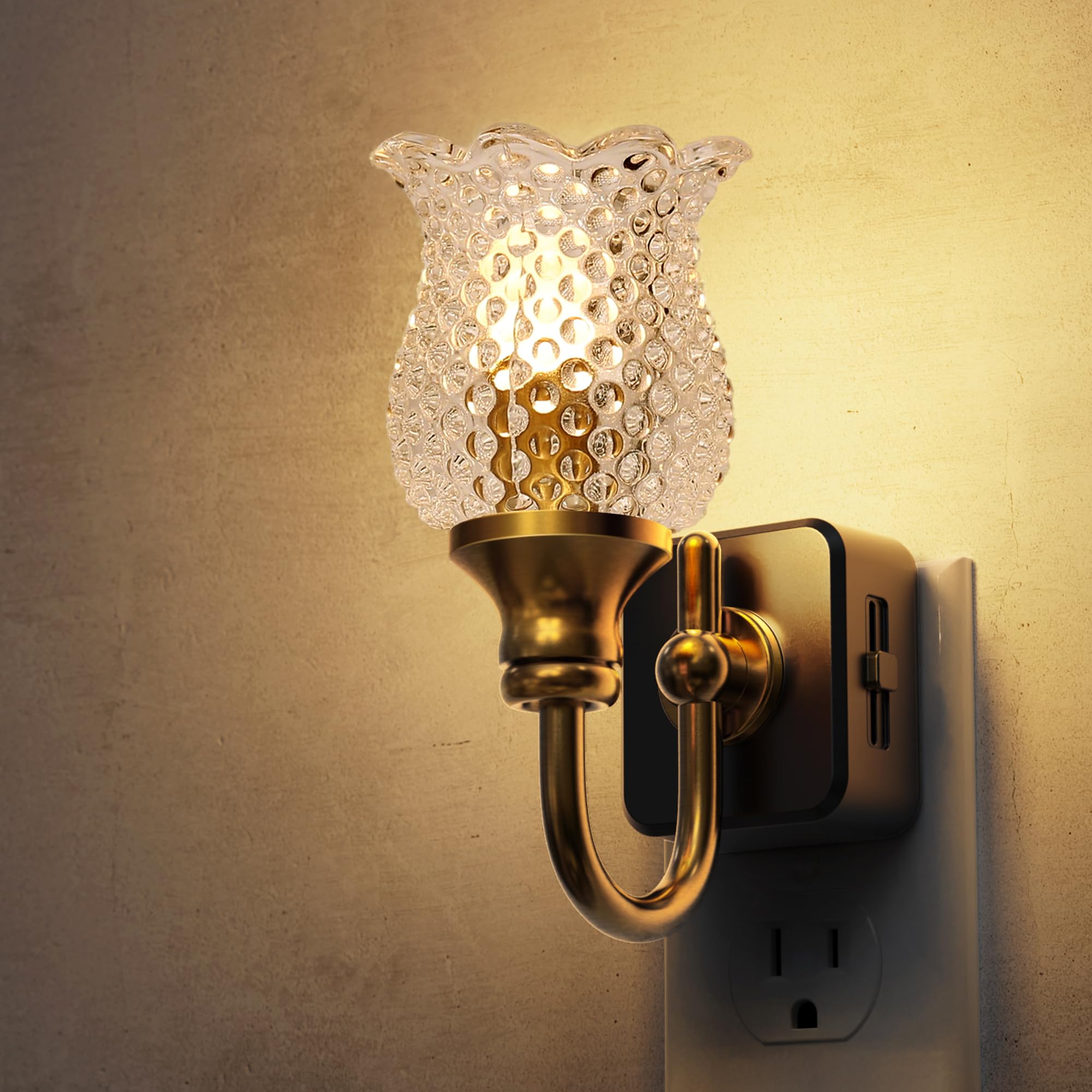 L LOHAS LED Night Lights Plug into Wall, 3000K Soft White LED Floral Night Lights with Auto Sensor, 0-100lm Adjustable Brightnes