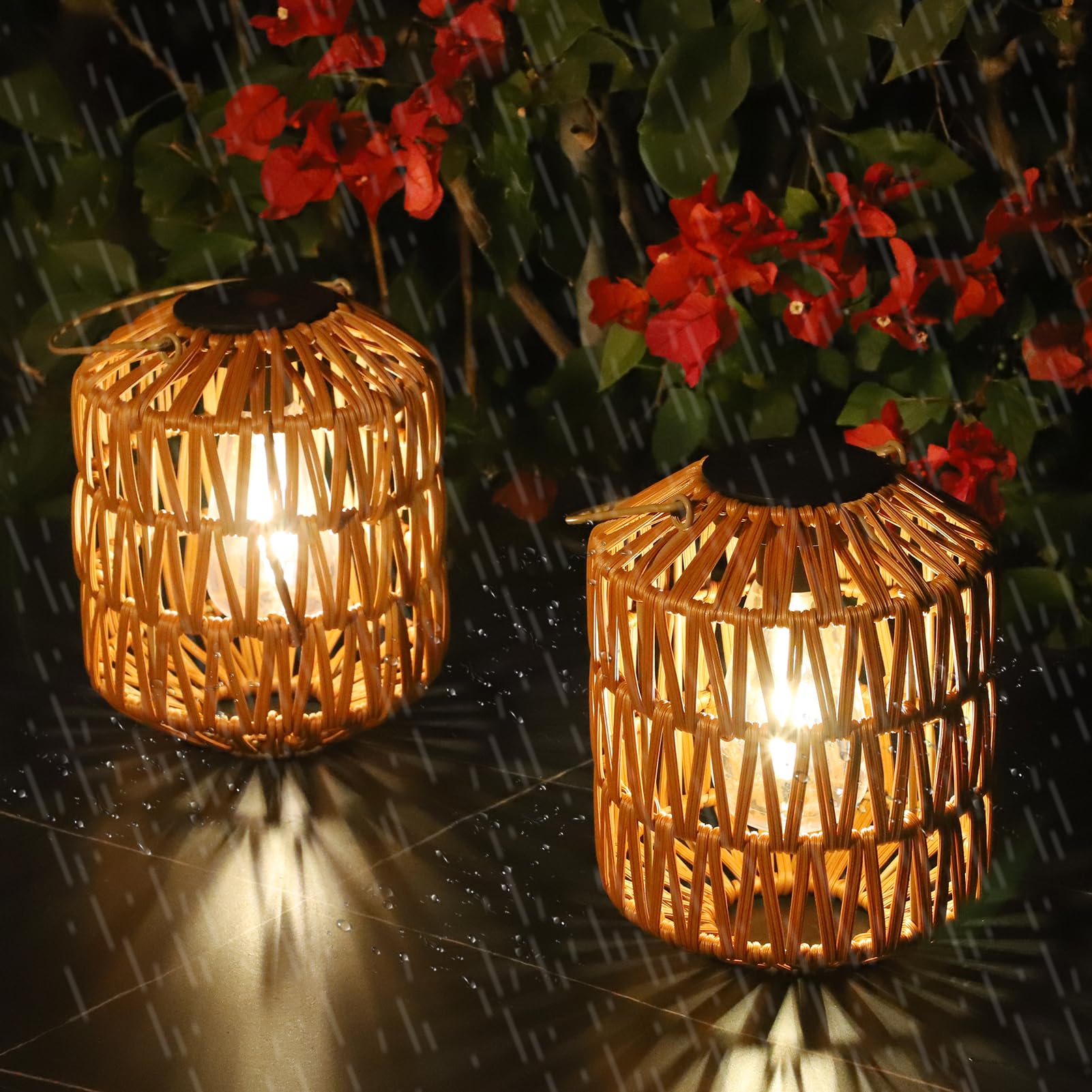 2 Pack Solar Lanterns Outdoor Waterproof, Rattan Solar Lights For Yard, Outdoor Garden Lights, Hanging Lanterns Decorative Birth