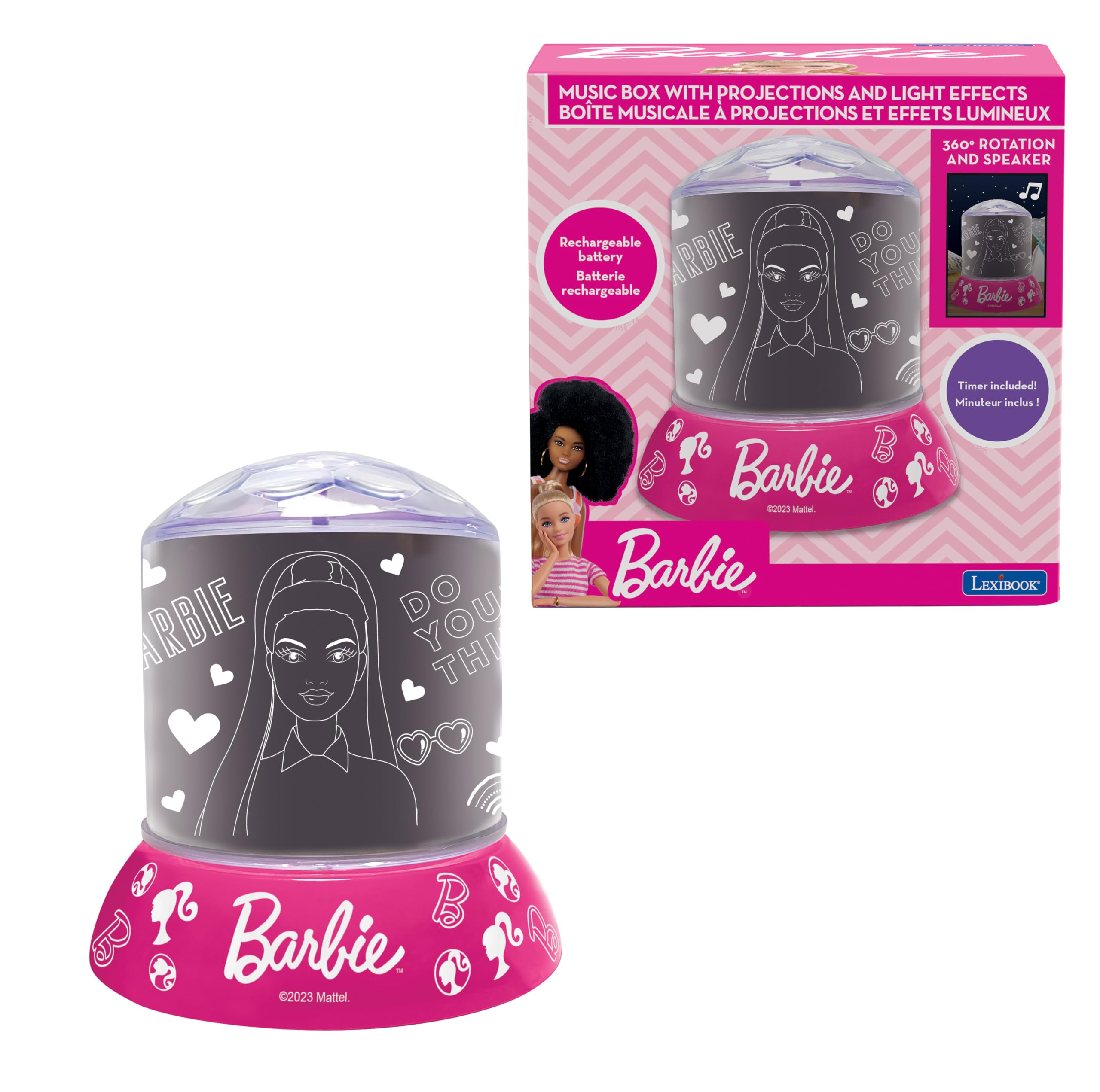 LEXiBOOK  Mattel Barbie  Night Light with Projection and Sound Effects Barbie  Pink  NLJ035BB